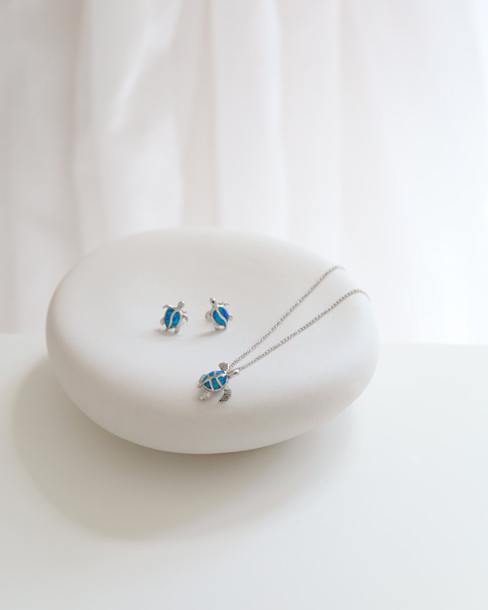 Sterling Silver and Blue Opal Turtle Necklace