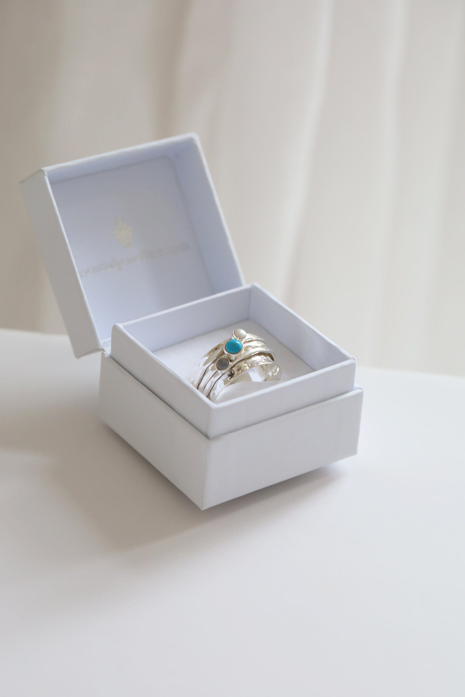 Sterling Silver, Pearl, Turquoise and Moonstone Spinner Ring