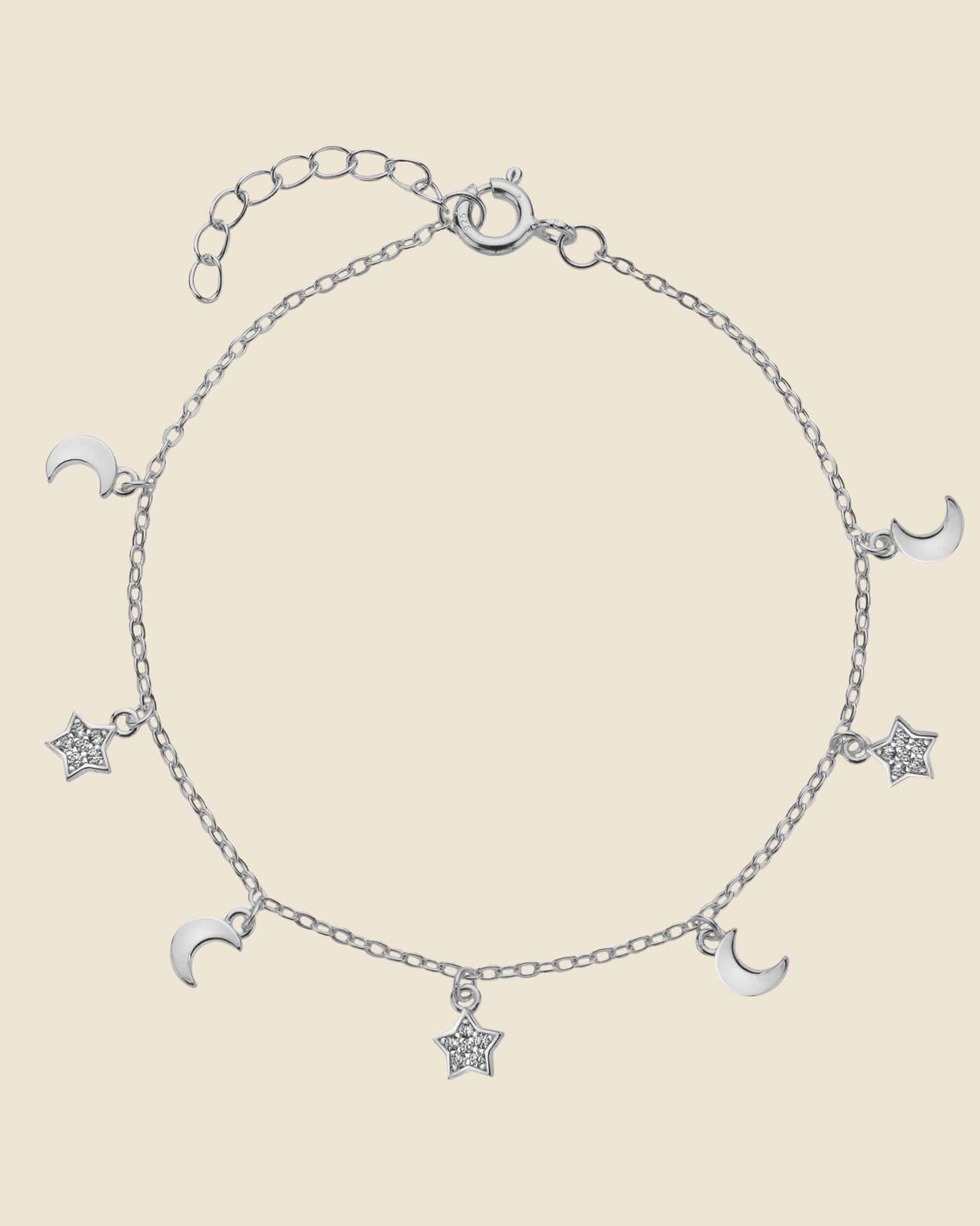 Sterling Silver and Cubic Zirconia Celestial Charm Bracelet