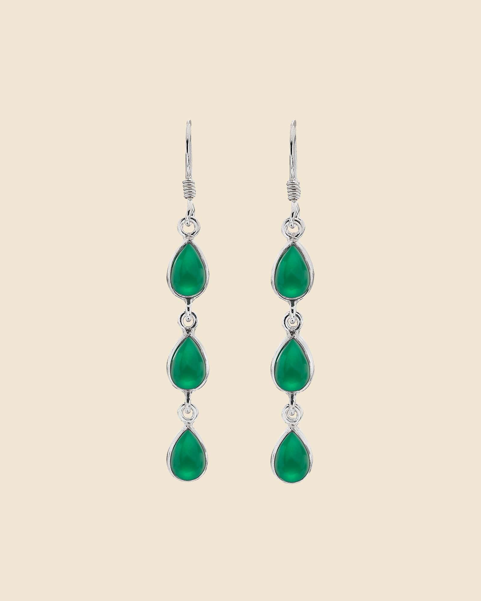 Sterling Silver and Gemstone Triple Drop Earrings