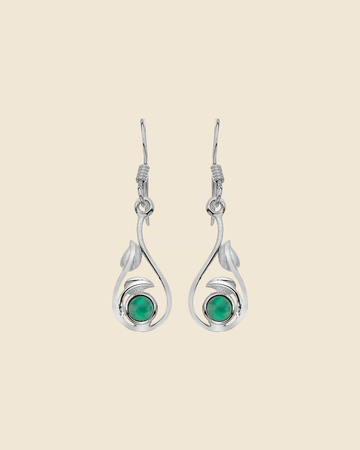 Sterling Silver and Gemstone Leaf Teardrop Earrings