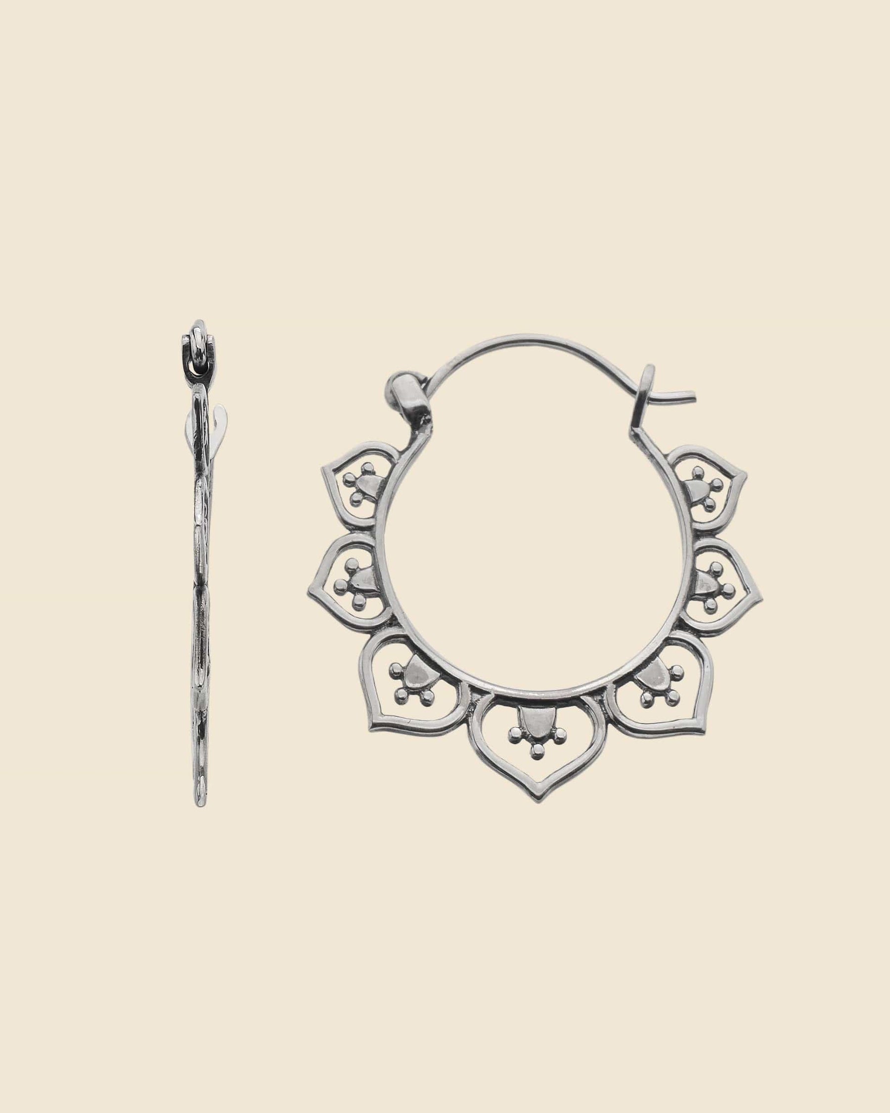 D Sterling Silver Intricate Bali Hoops