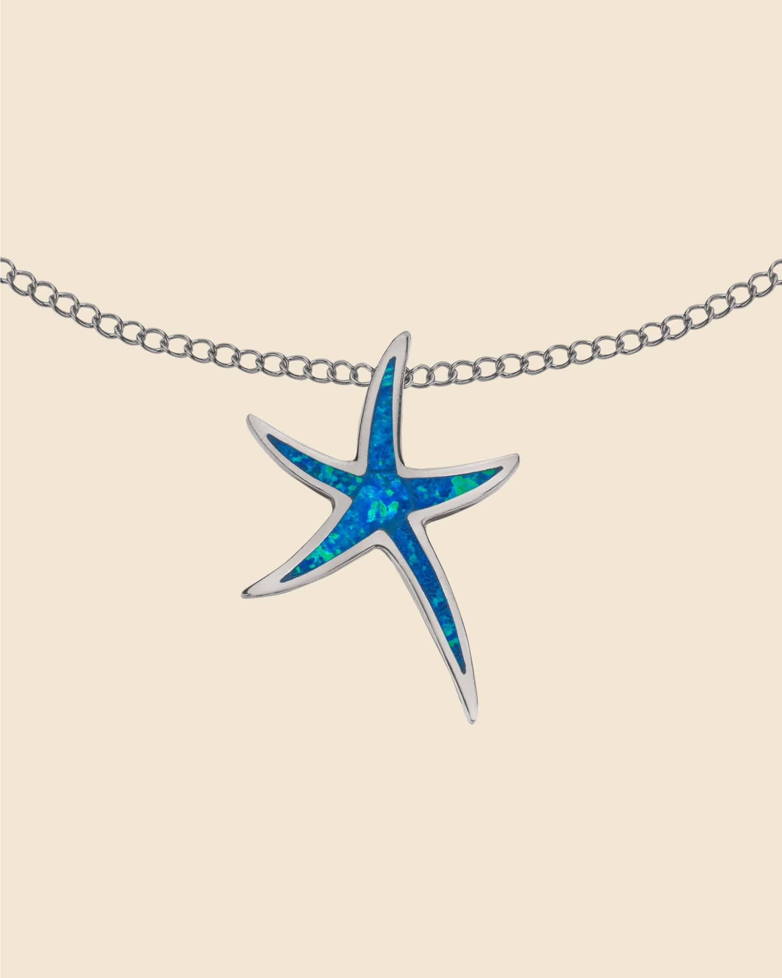 Sterling Silver Created Blue Opal Starfish Pendant Sterling Silver Created Blue Opal Starfish Pendant