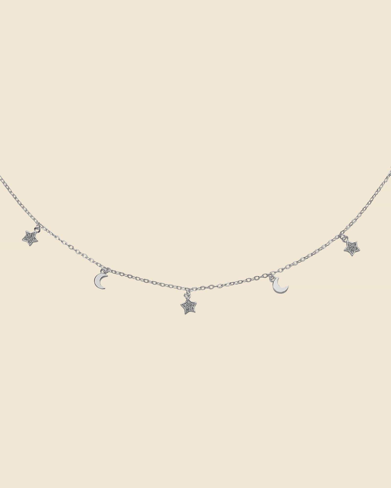 Sterling Silver and Cubic Zirconia Celestial Charm Necklace