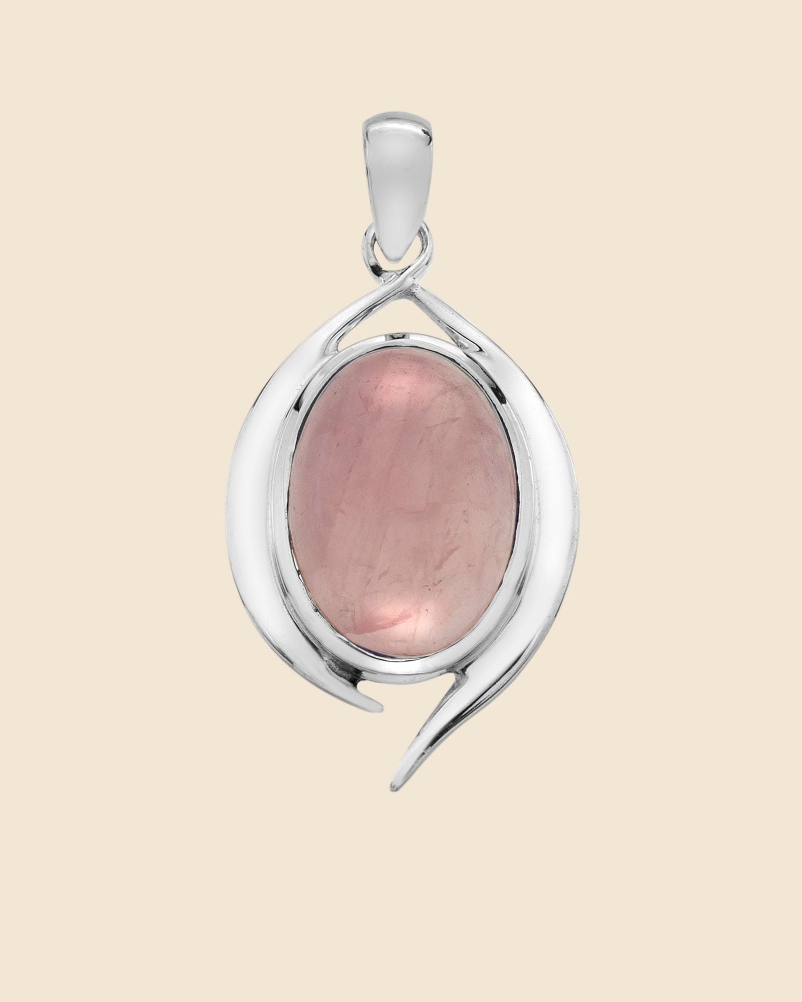 Modern Oval Sterling Silver and Polished Gemstone Pendant