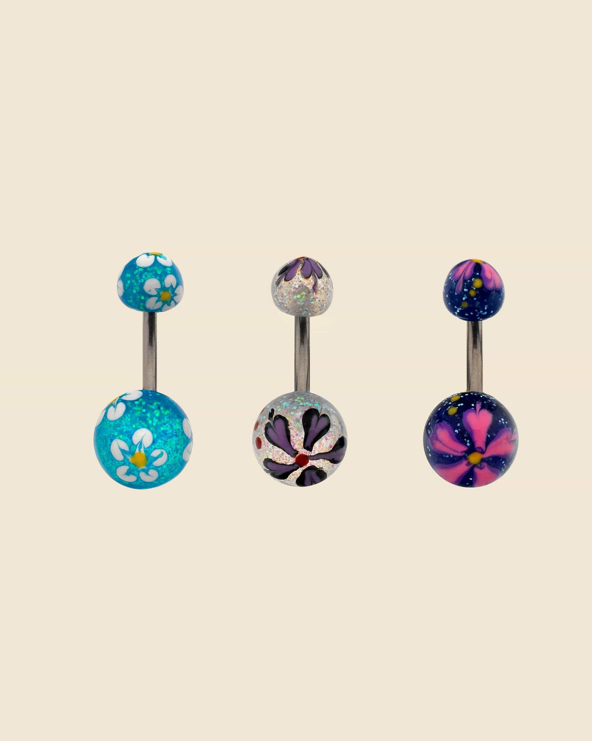 Surgical Steel And Acrylic Glittery Flower Navel Bar