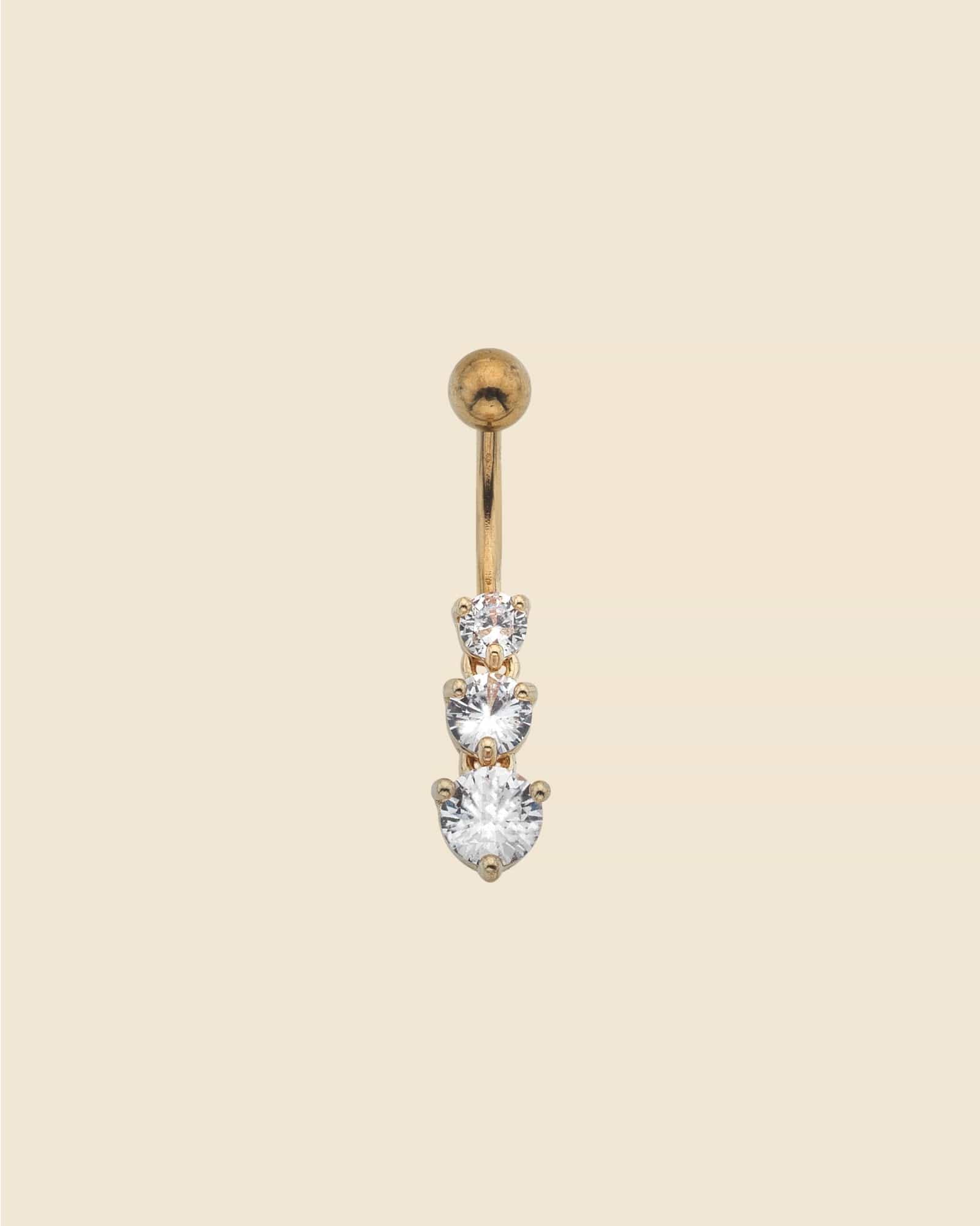 Surgical Steel Three Crystals Navel Bar
