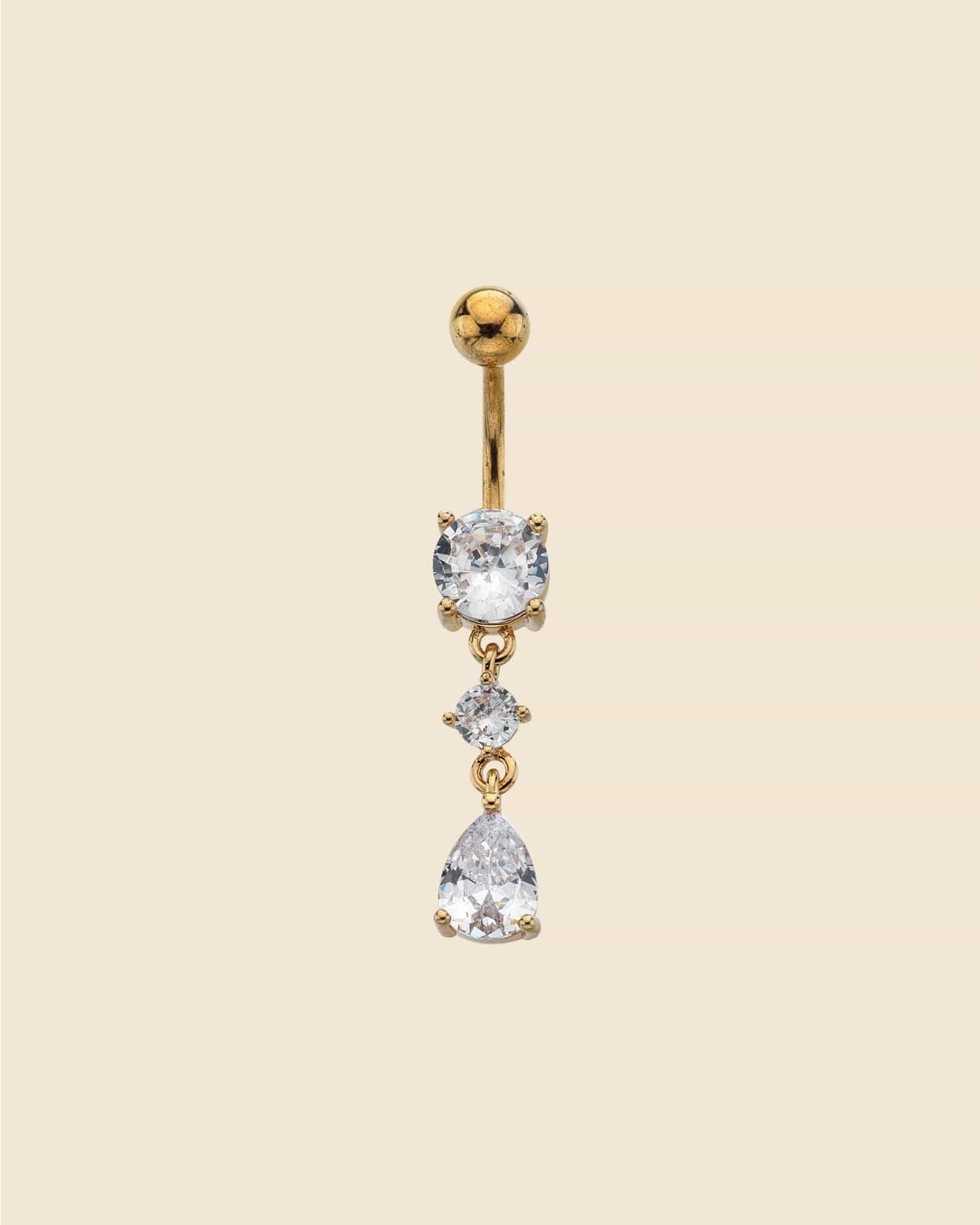 PVD Gold Crystal Three Gem Navel Bar