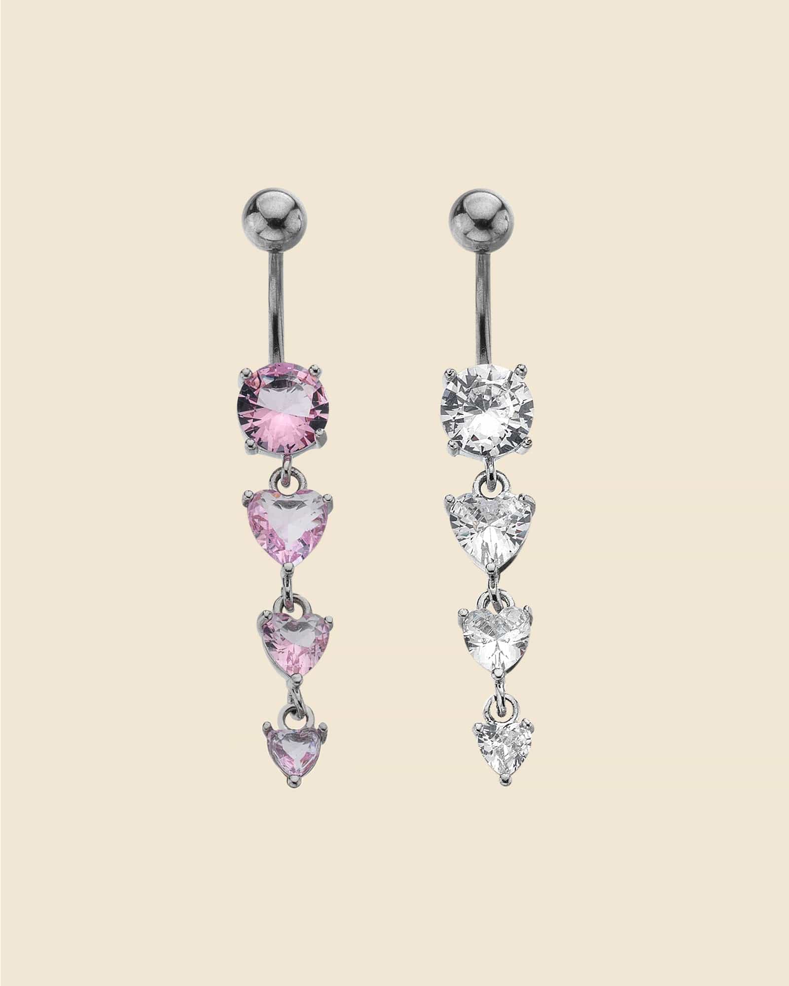 Surgical Steel Crystal Heart Drop Navel Bar
