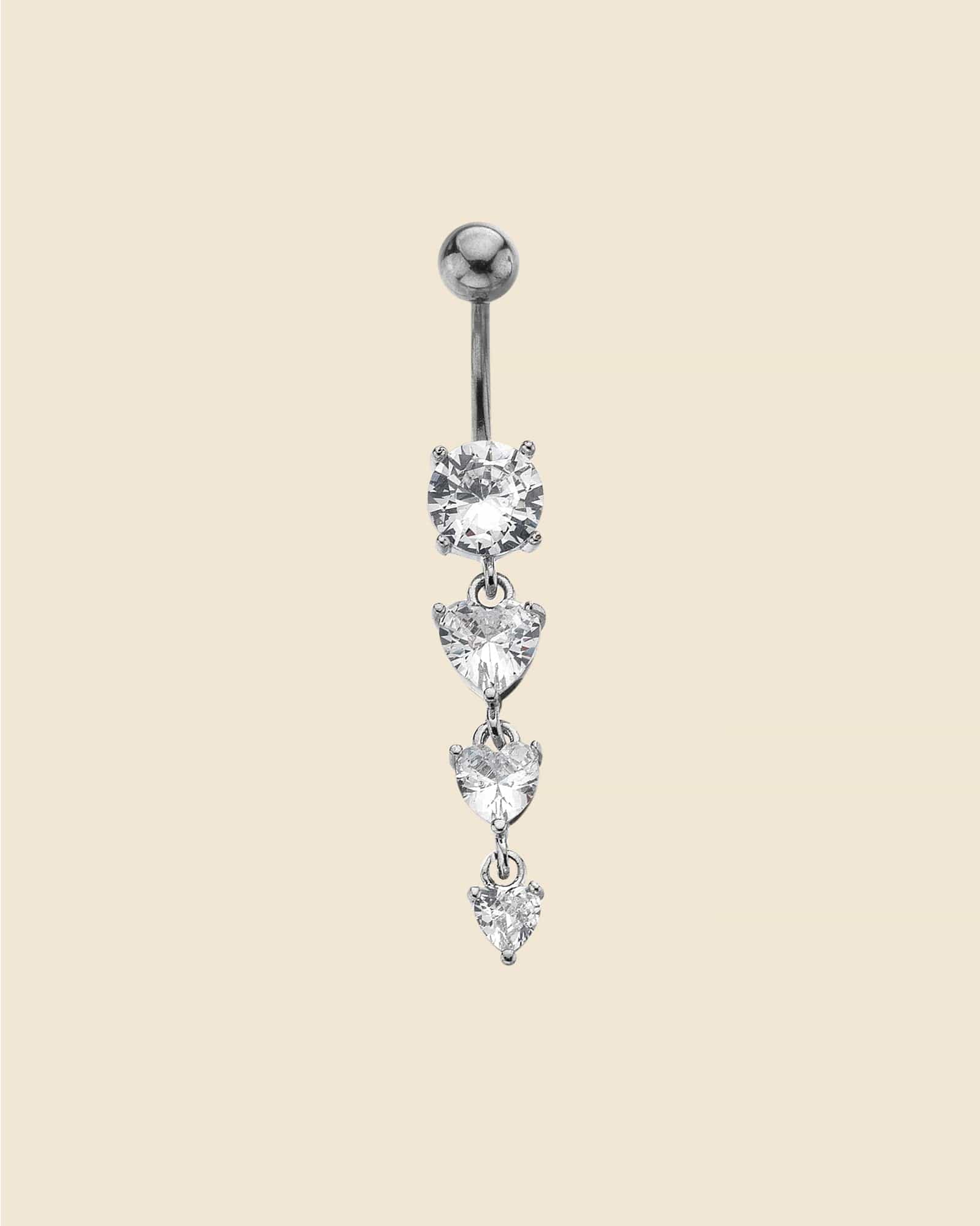 Surgical Steel Crystal Heart Drop Navel Bar