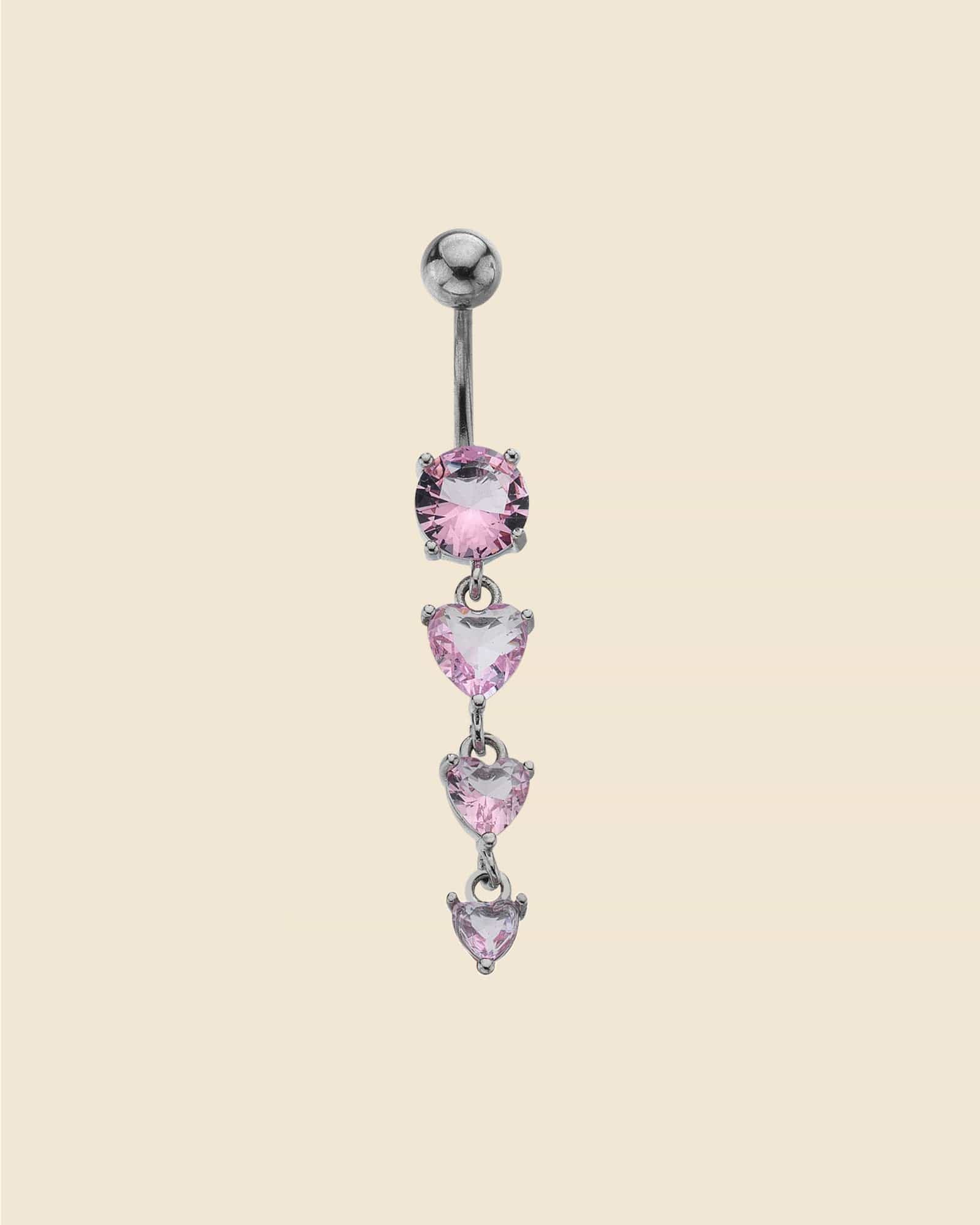 Surgical Steel Crystal Heart Drop Navel Bar