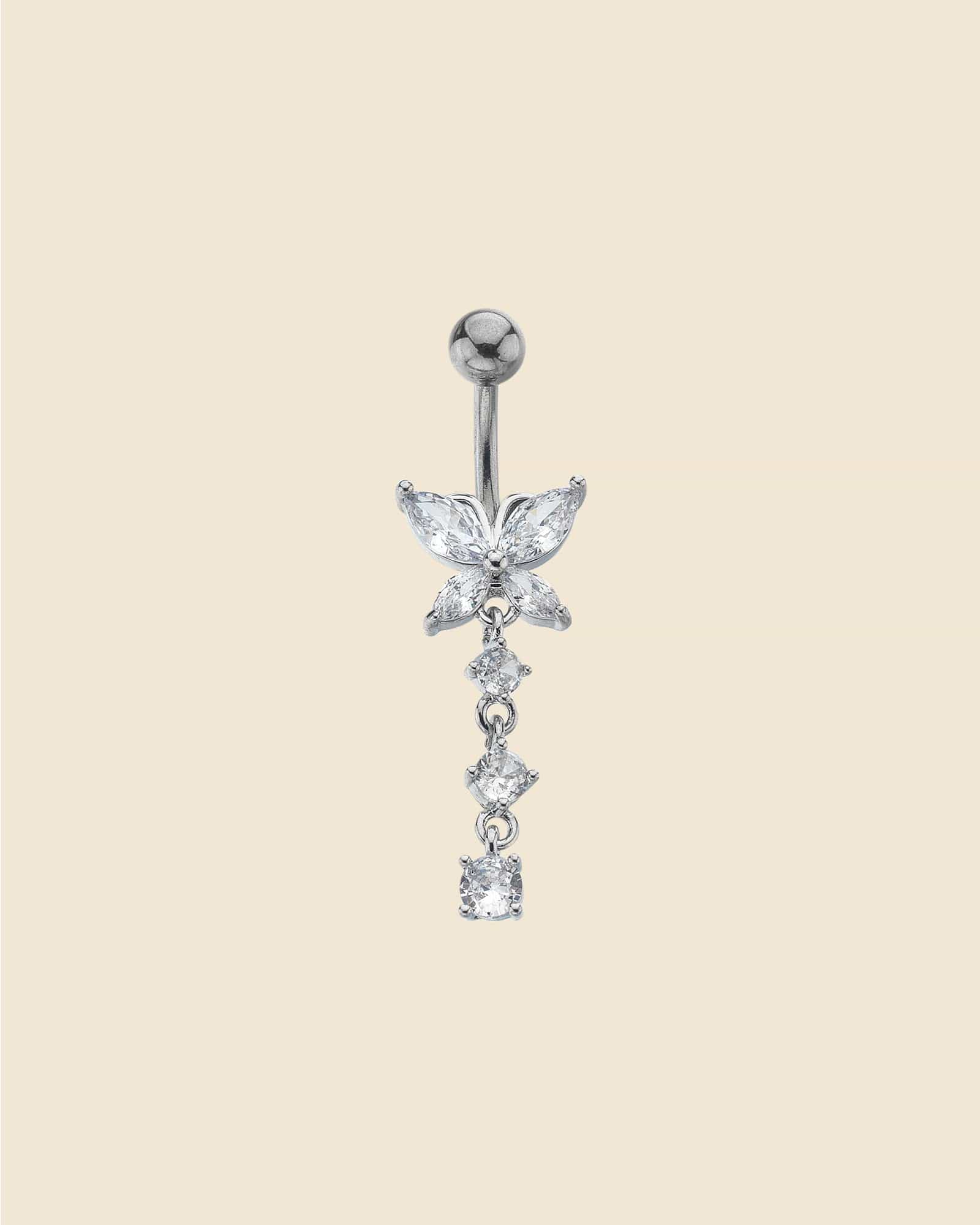 Multi Color CZ Gemstones Dangling Belly Button Navel Ring Bar Buttefly Multi Color CZ Gemstones Dangling Belly Button Navel Ring Bar Buttefly