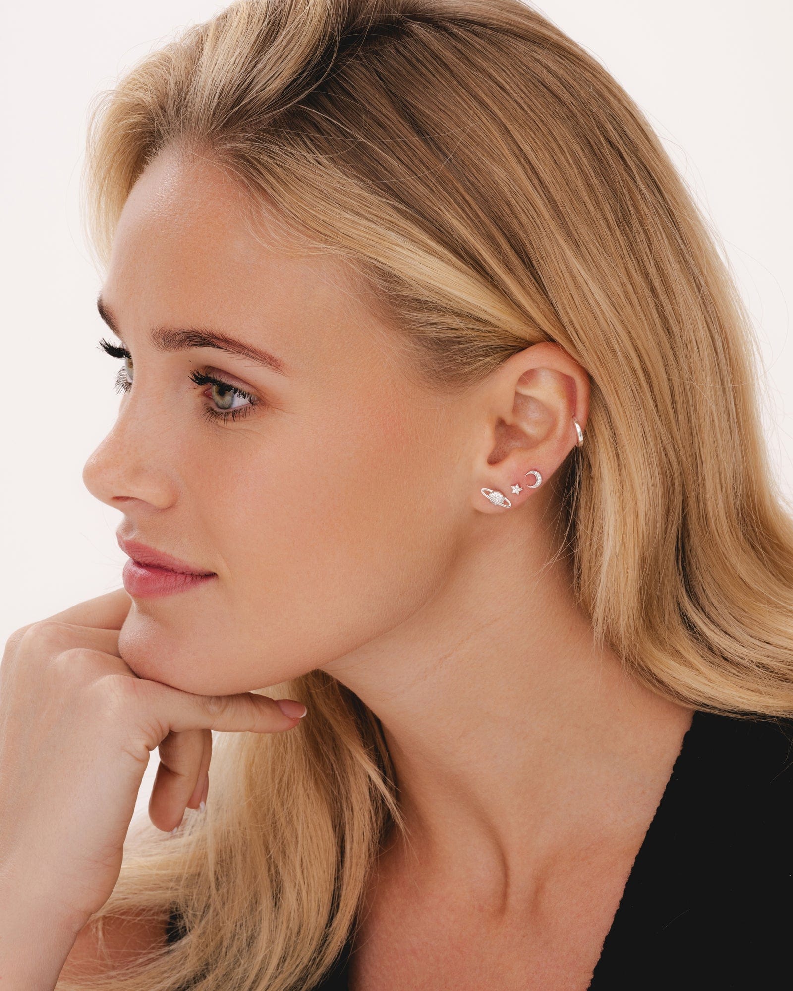 Sterling Silver and Cubic Zirconia Saturn Studs