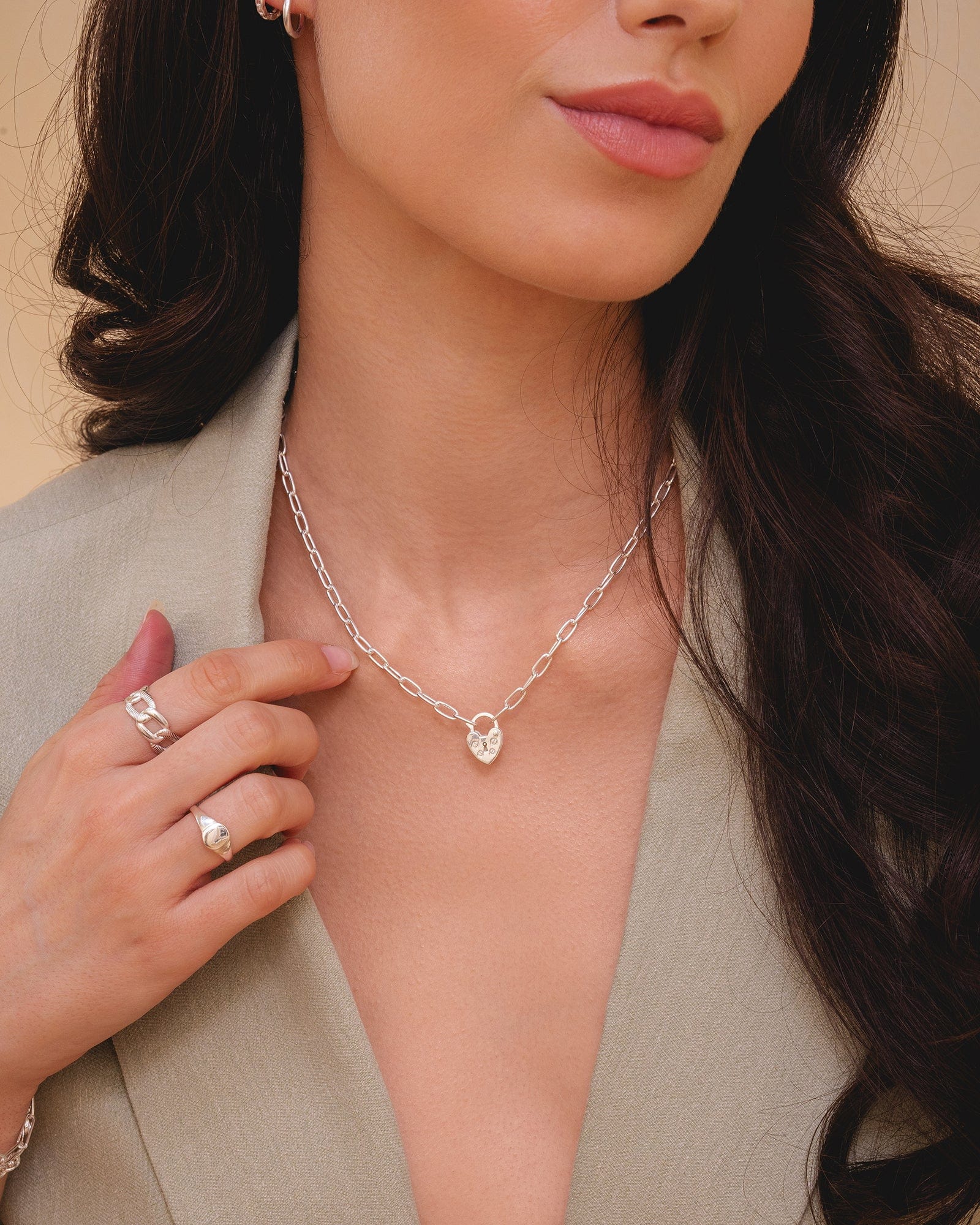 Sterling Silver Padlock Clasp Paperlink Necklace