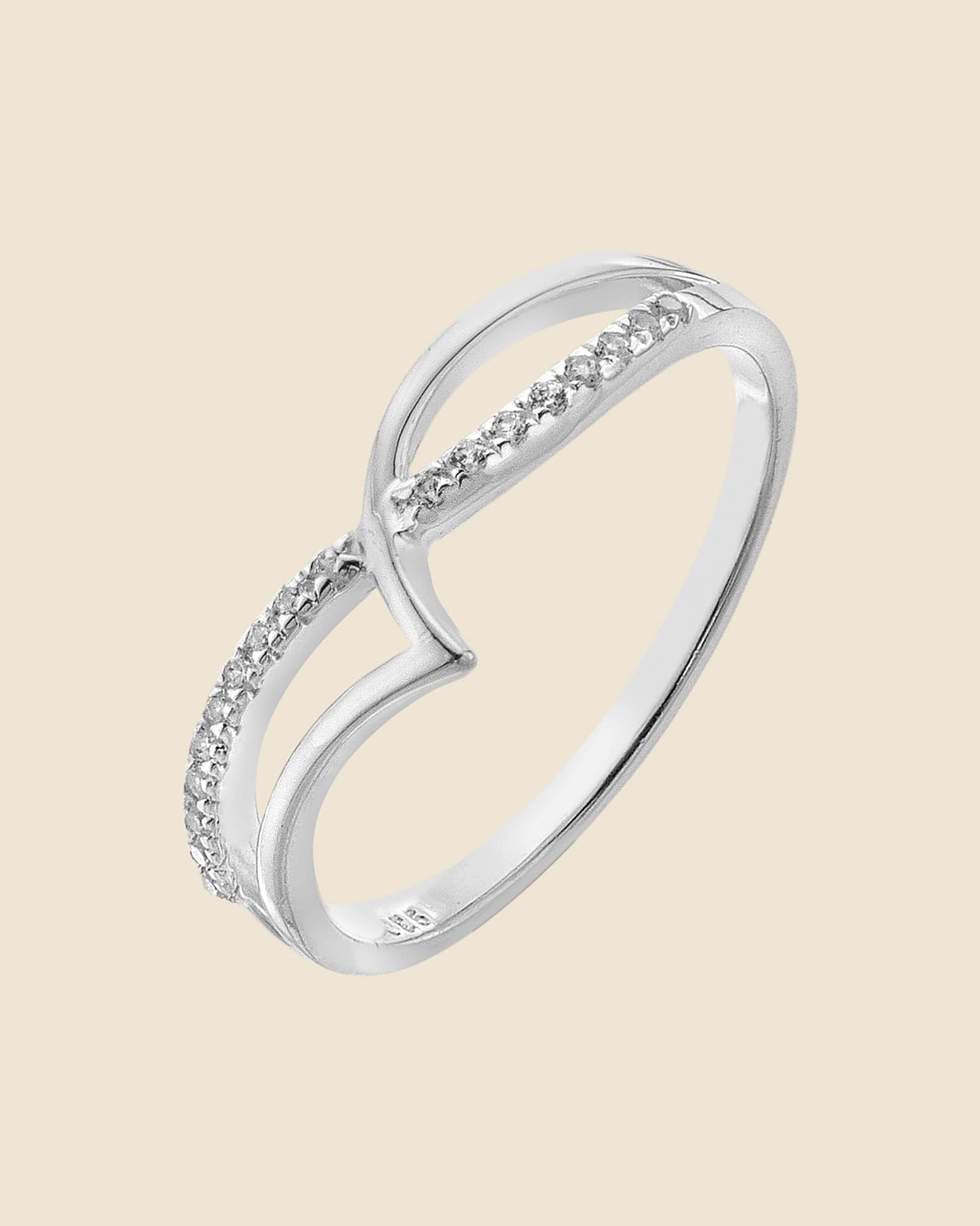 Sterling Silver and Cubic Zirconia Abstract Wishbone Ring