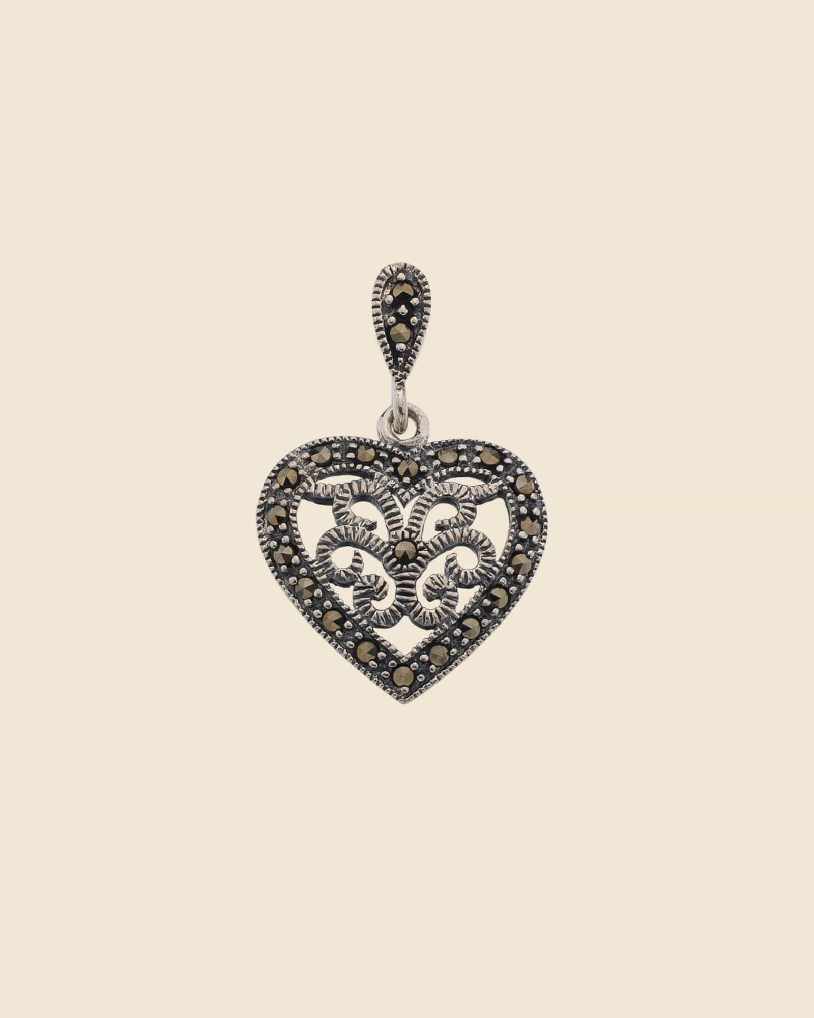 Sterling Silver and Marcasite Heart Pendant