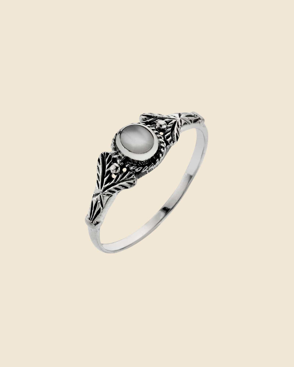 Mother of Pearl and Feather Ring
