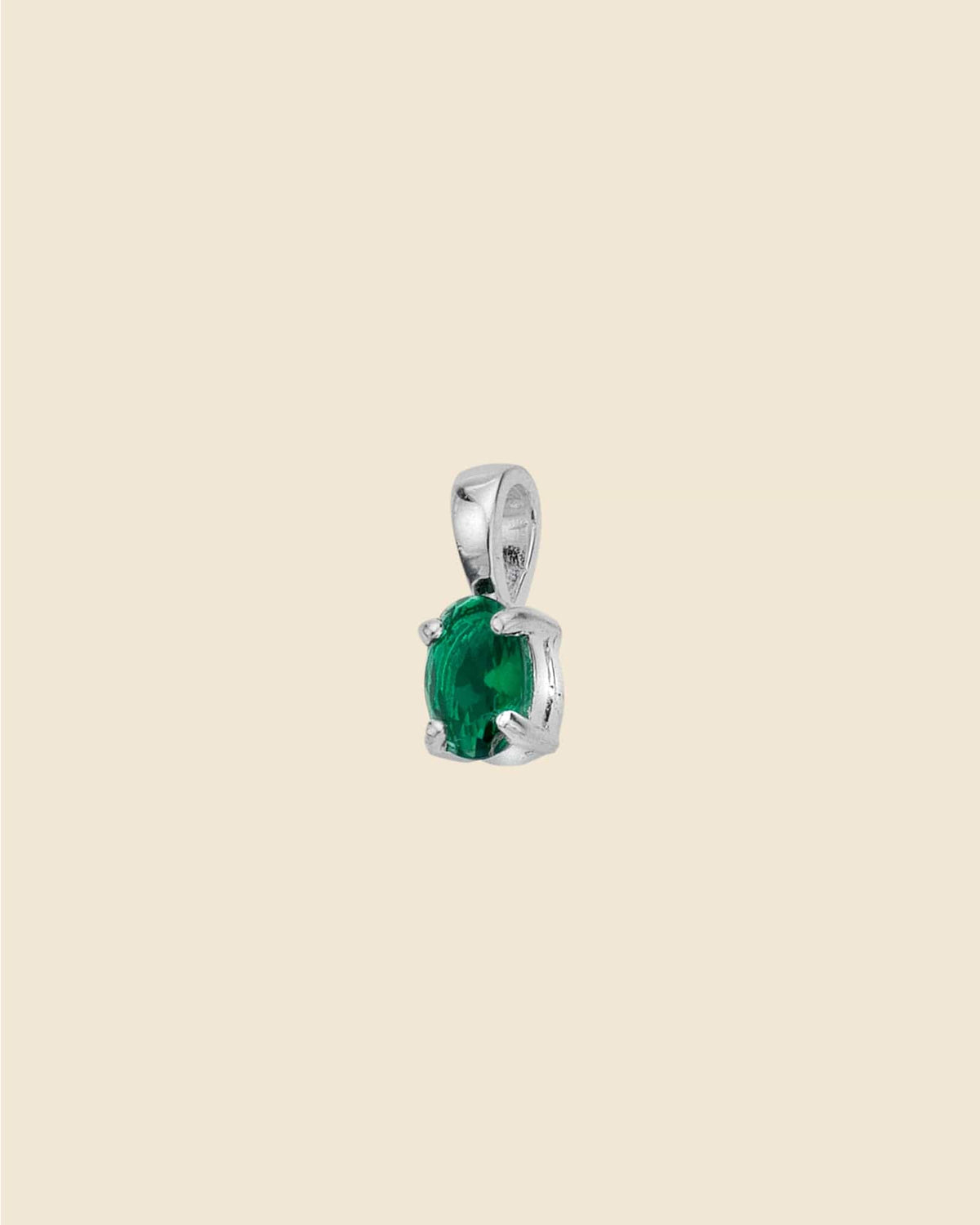 Sterling Silver Claw Set Emerald Glass Gem Pendant