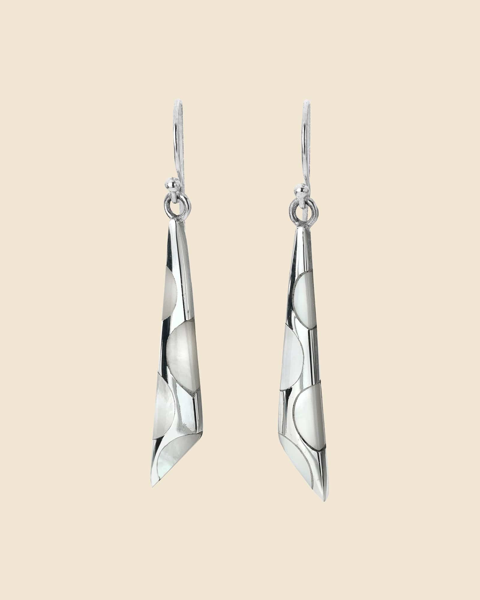 Sterling Silver and Mother of Pearl Retro Circle Earrings