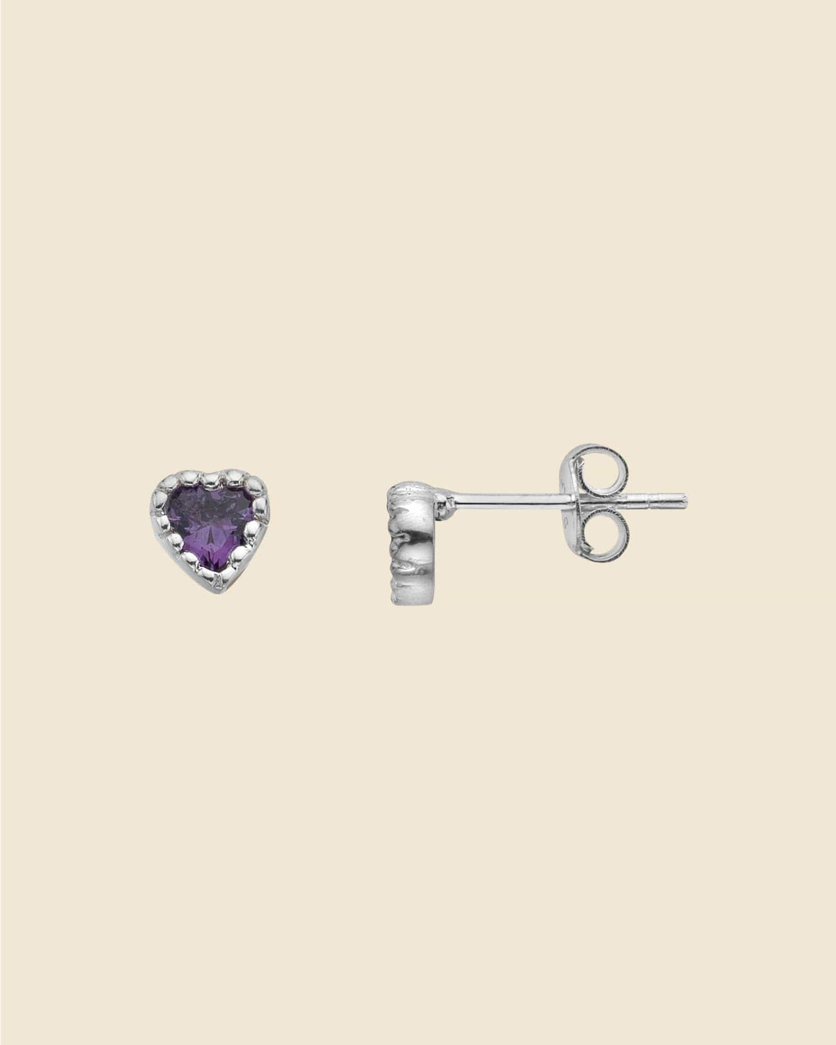 Sterling Silver and Amethyst Sweet Heart Studs
