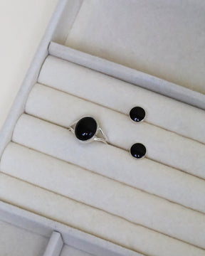 Black Onyx and Sterling Silver Circle Studs