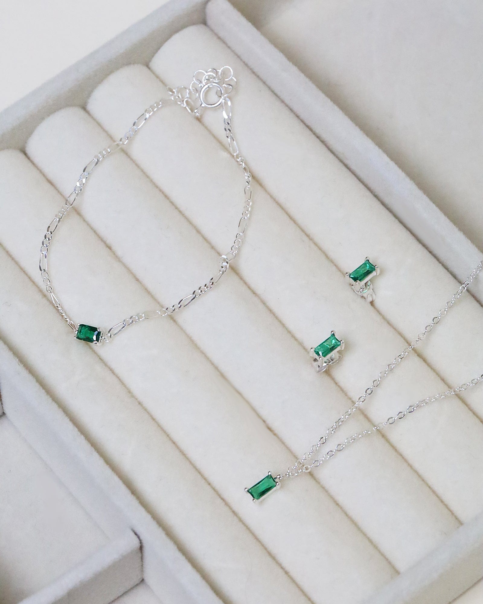 Sterling Silver Mini Emerald Glass Baguette Gem Necklace