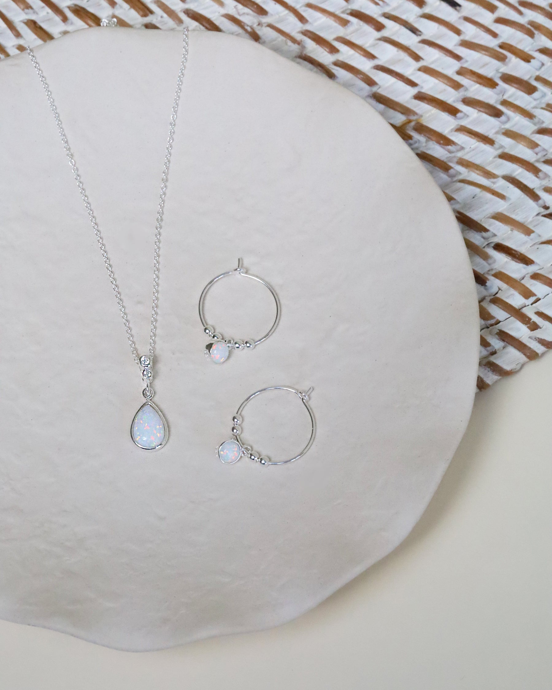 Sterling Silver and Opal Charm Hoops