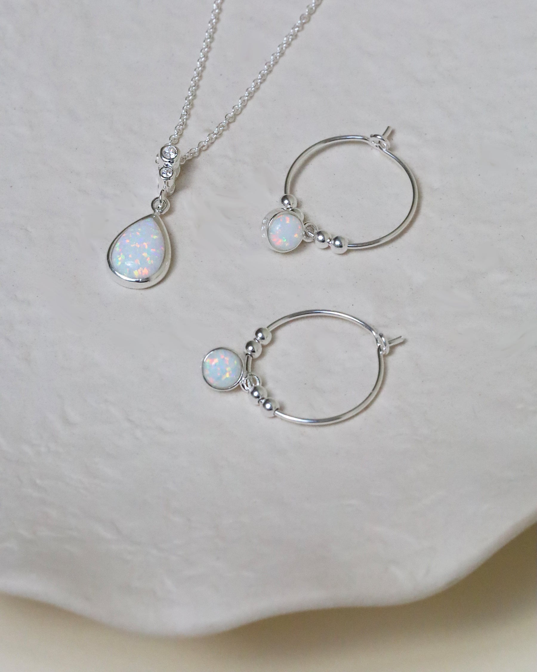 Sterling Silver and Opal Charm Hoops