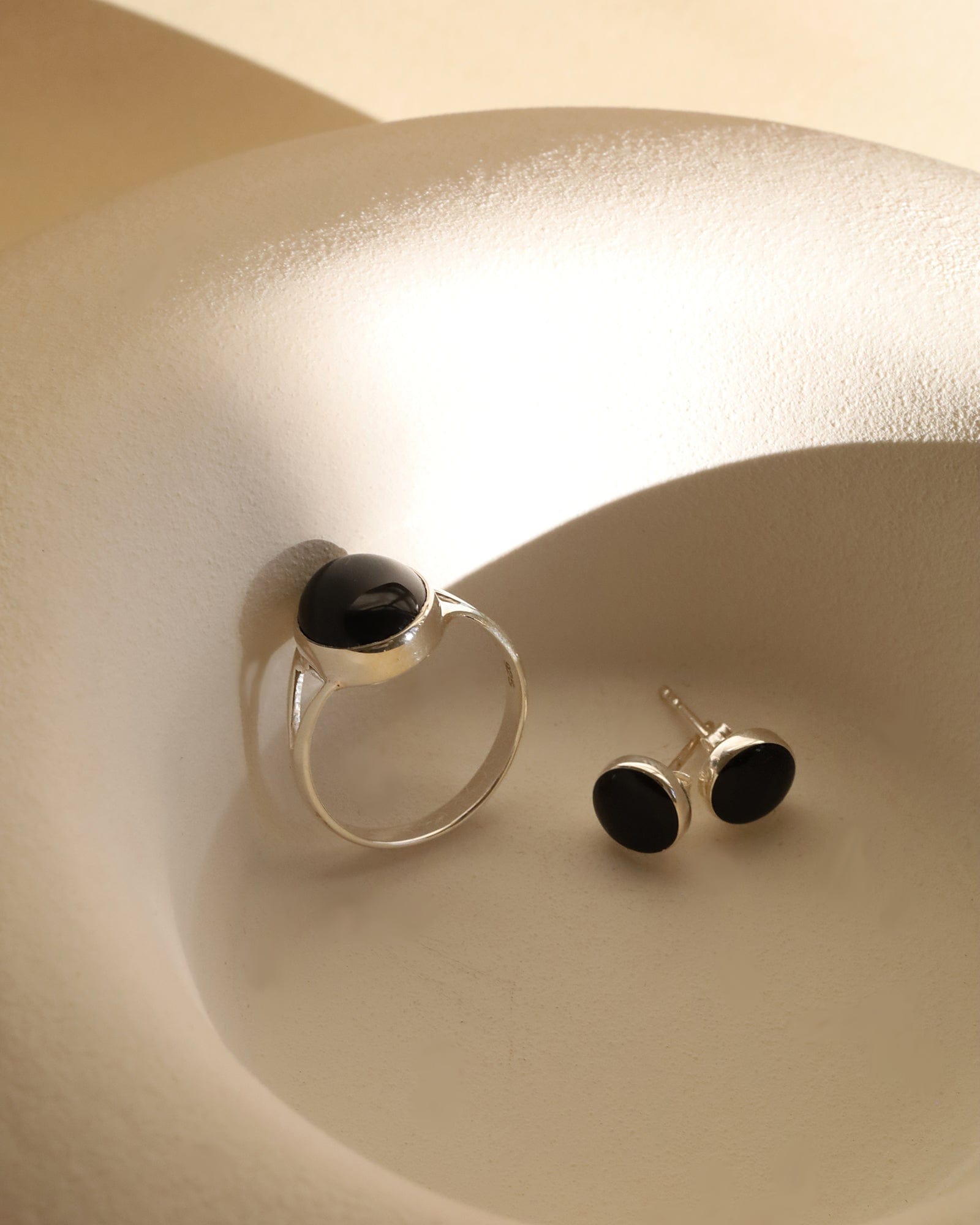 Black Onyx and Sterling Silver Circle Studs