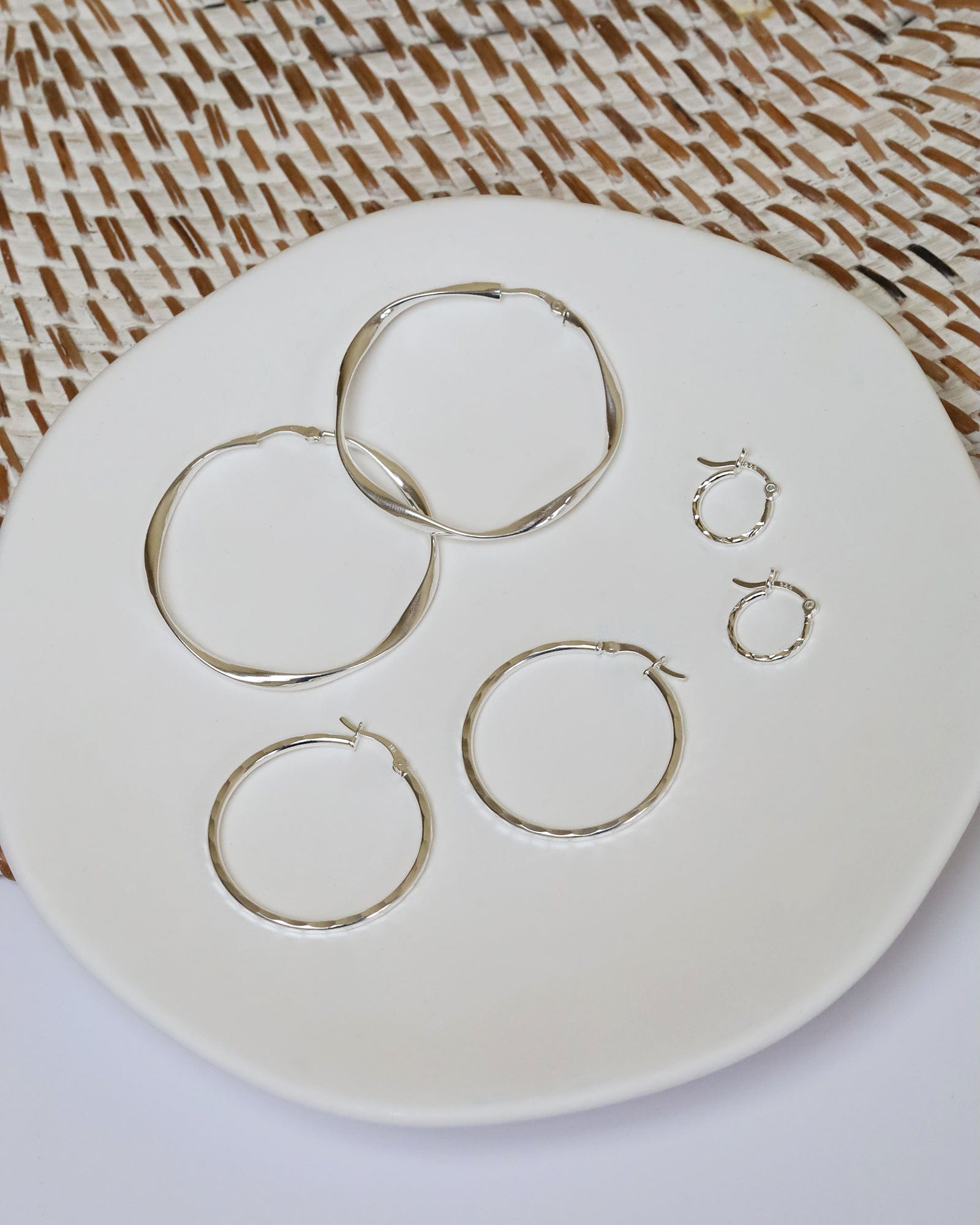 Sterling Silver 35mm Hammered Hoops