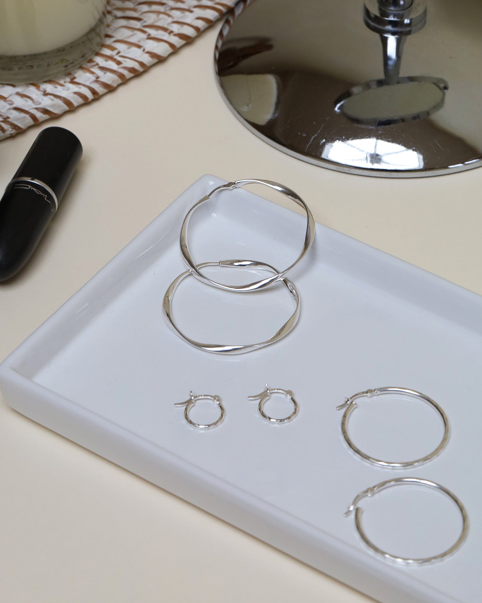 Sterling Silver Diamond-Cut Flip-Top Hoops