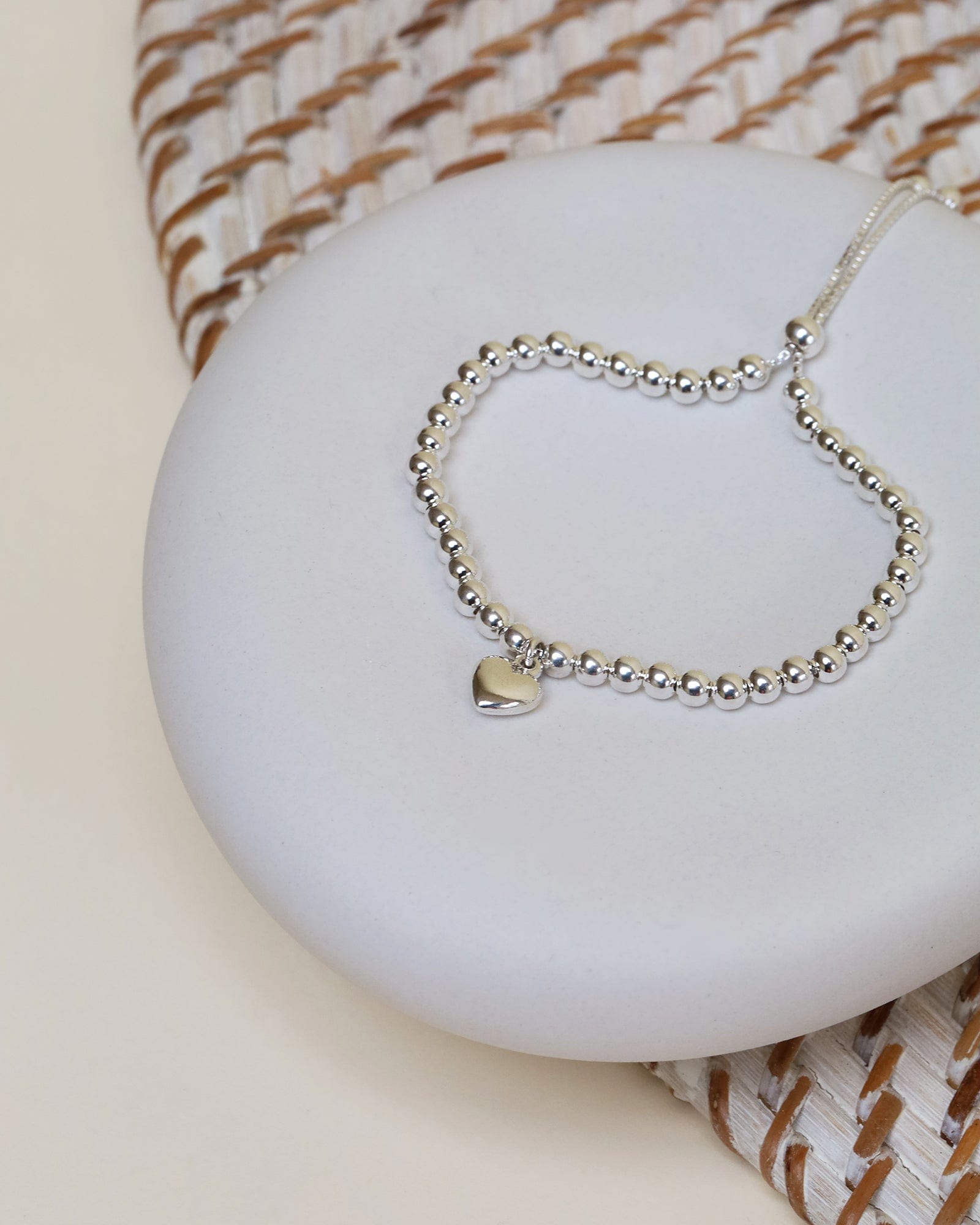 Sterling Silver Beaded Slider Bracelet with Heart