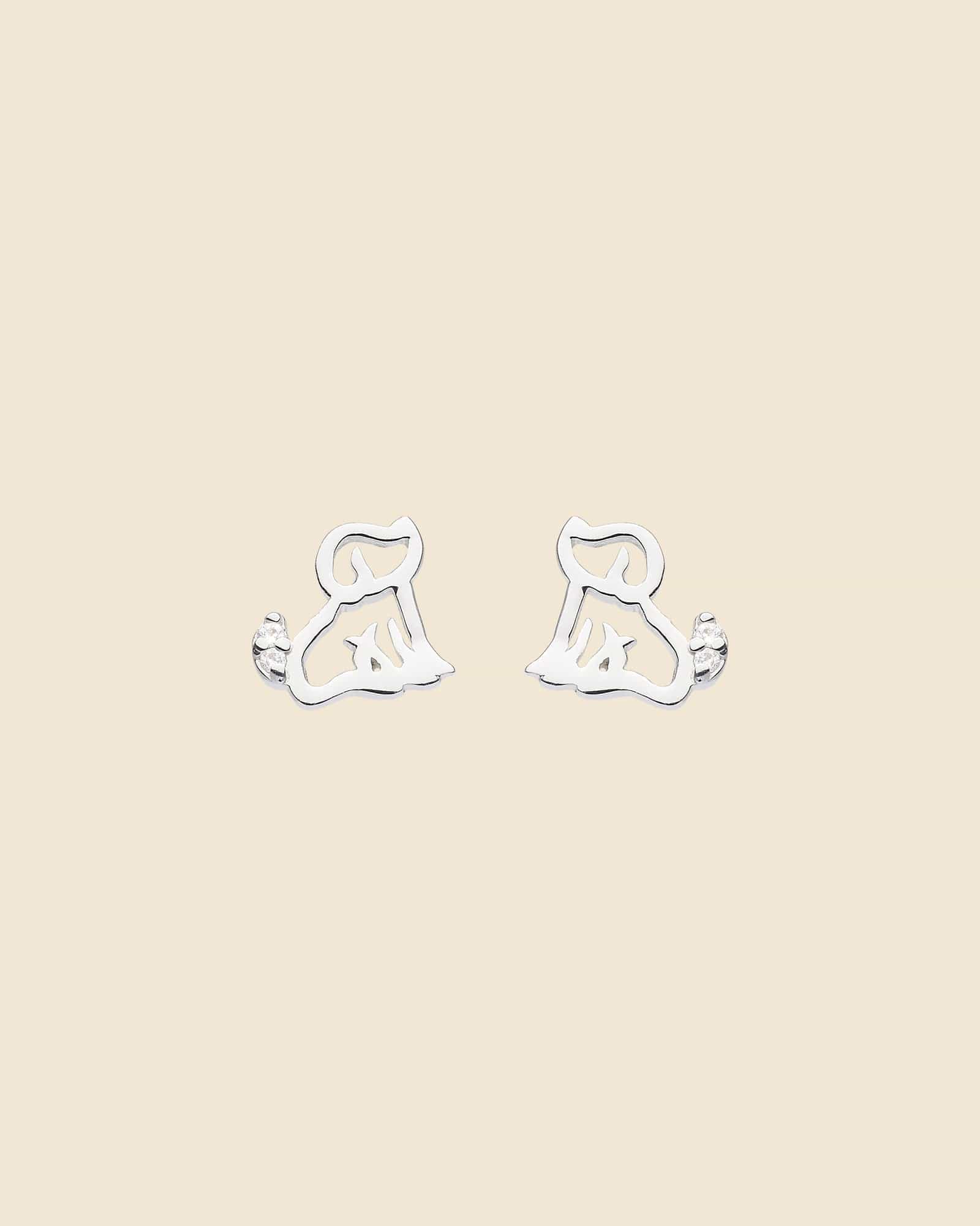 Sterling Silver and Cubic Zirconia Cute Cut-Out Puppy Studs