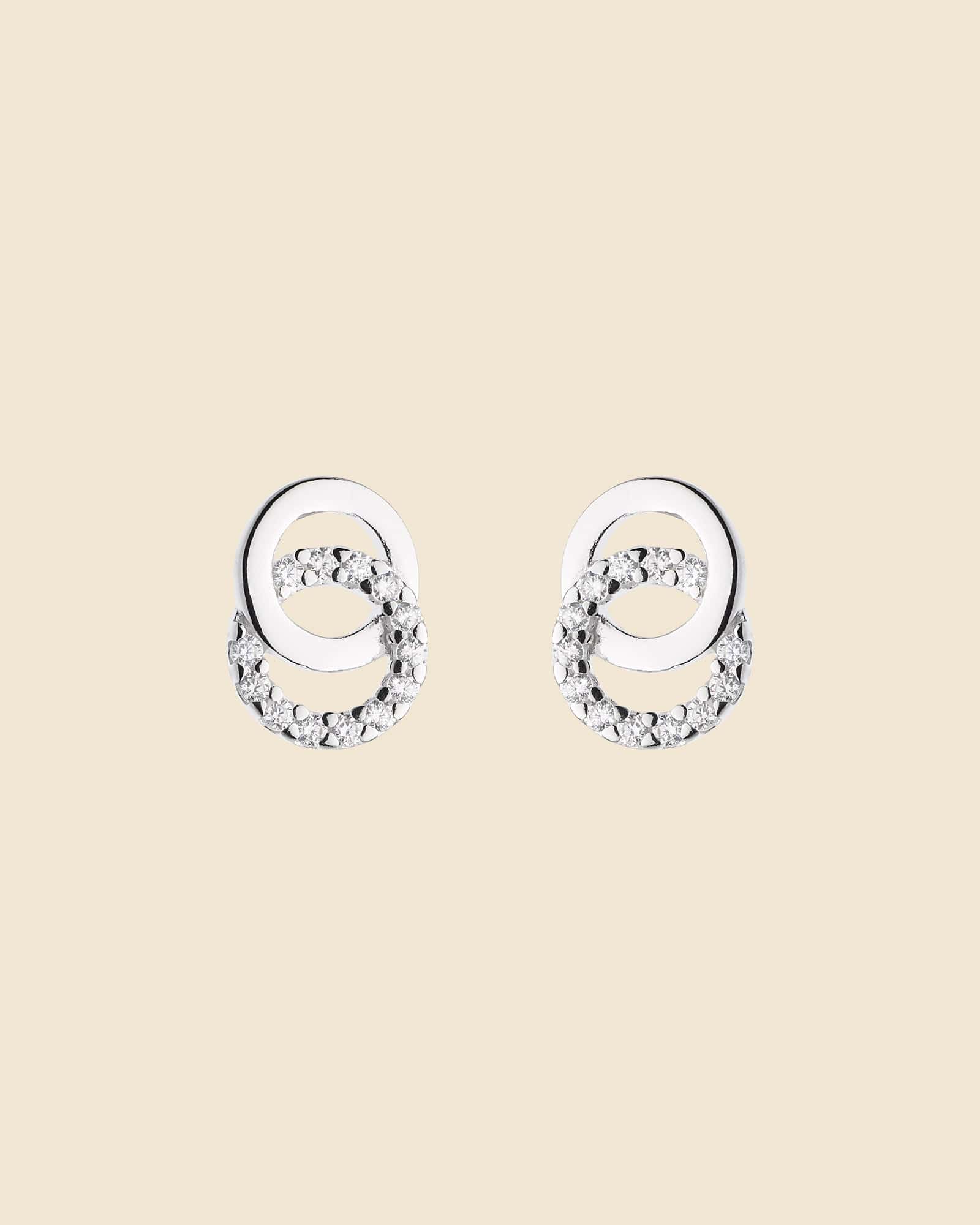 Sterling Silver and Cubic Zirconia Linked Circle Studs