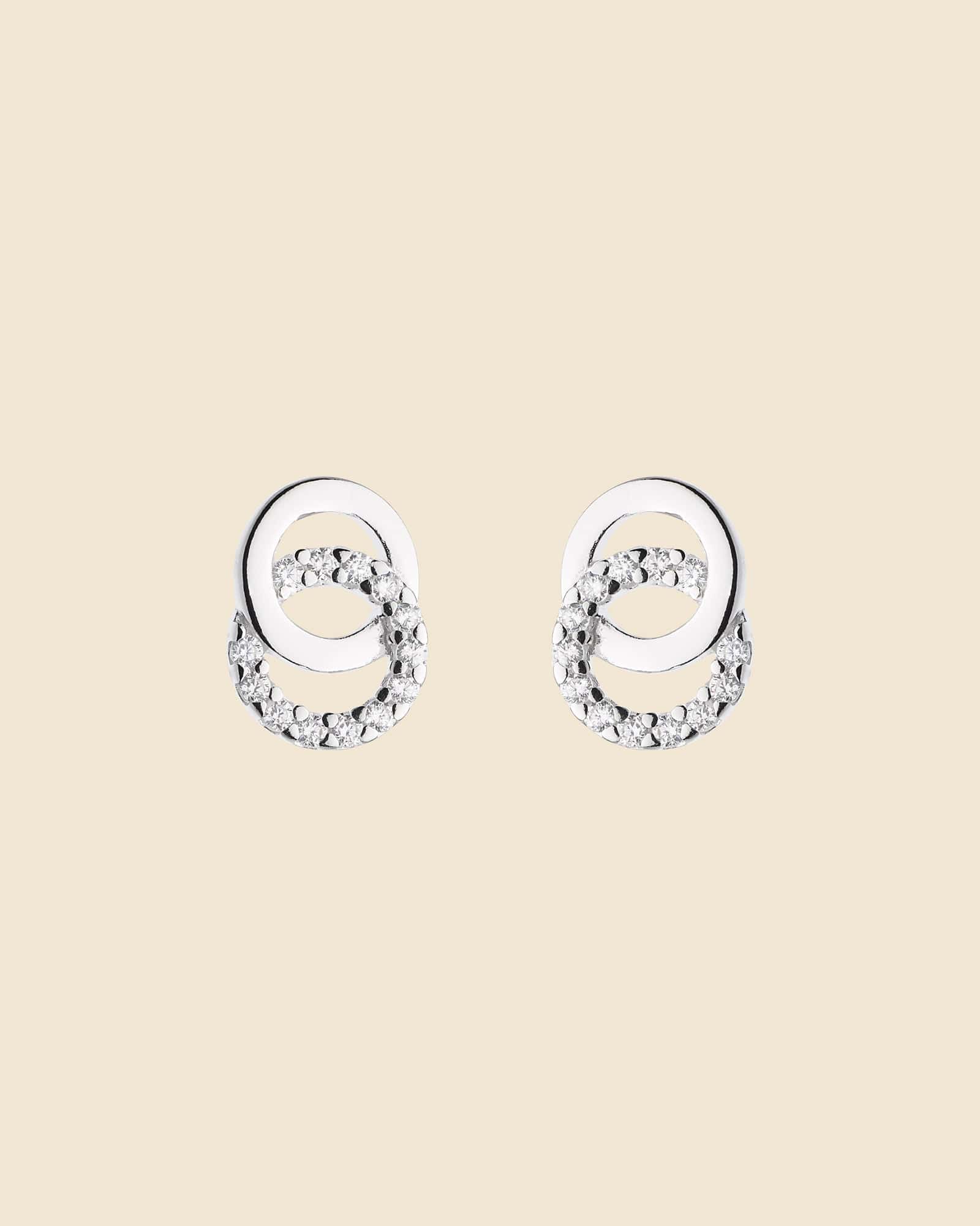 Sterling Silver and Cubic Zirconia Linked Circle Studs