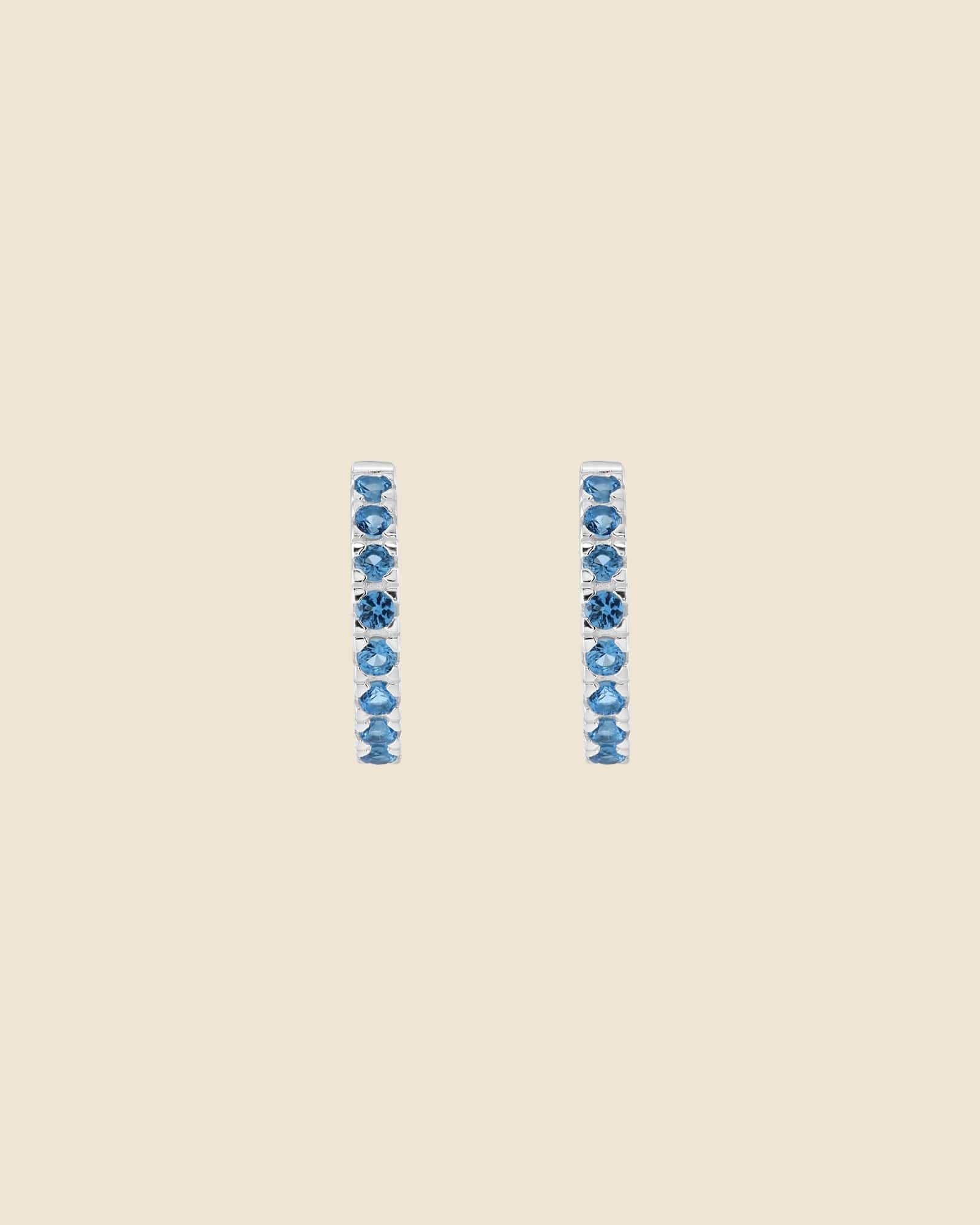 Sterling Silver and Blue Cubic Zirconia Huggy Hoops