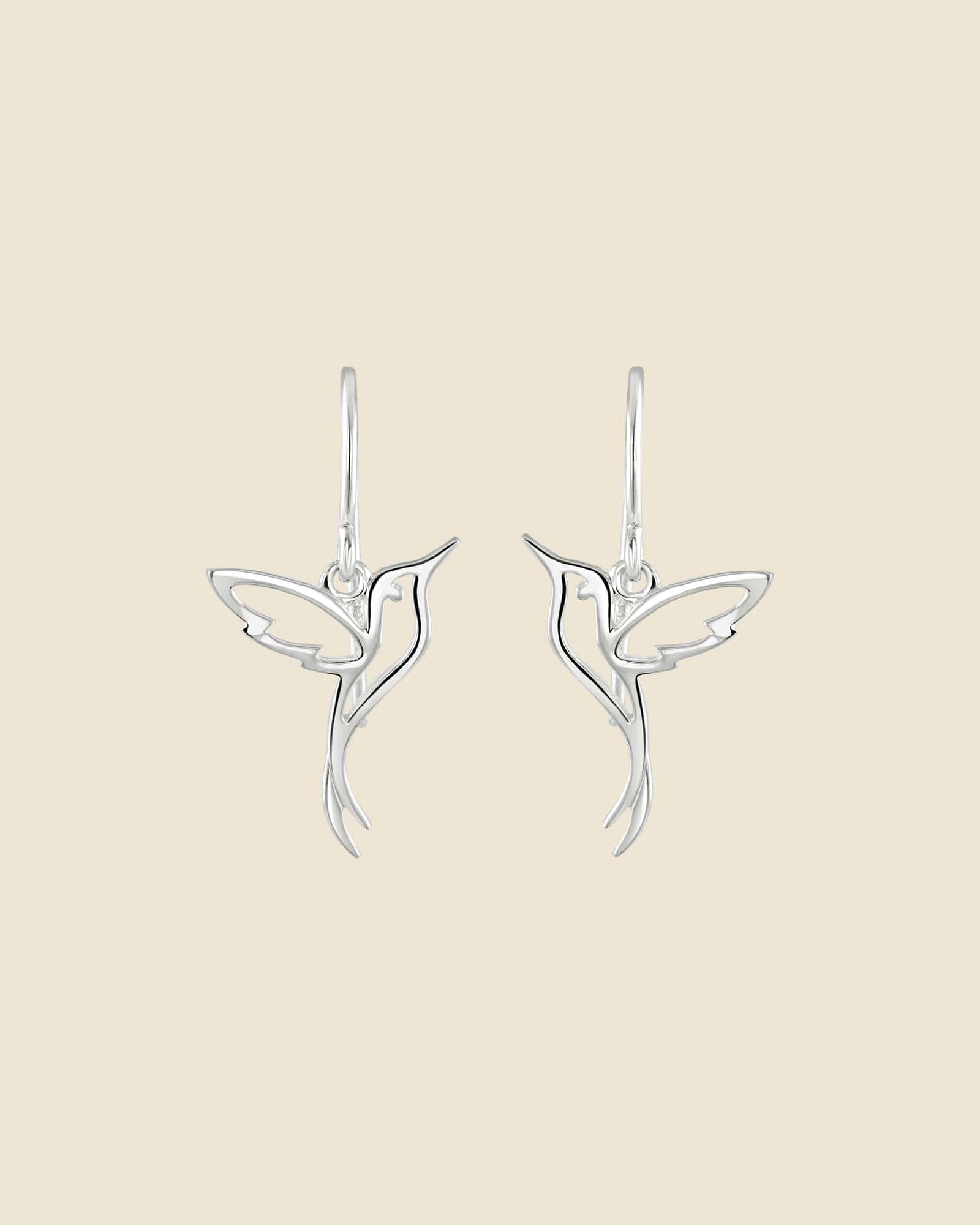 Sterling Silver Cut-Out Hummingbird Drop Earrings