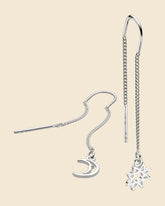 Sterling Silver Mismatched Sun and Moon Pull Through Earrings
