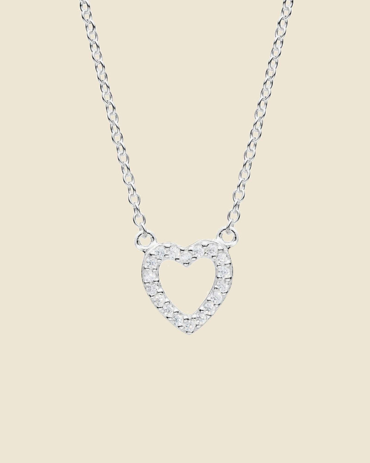 Sterling Silver and Cubic Zirconia Open Heart Necklace
