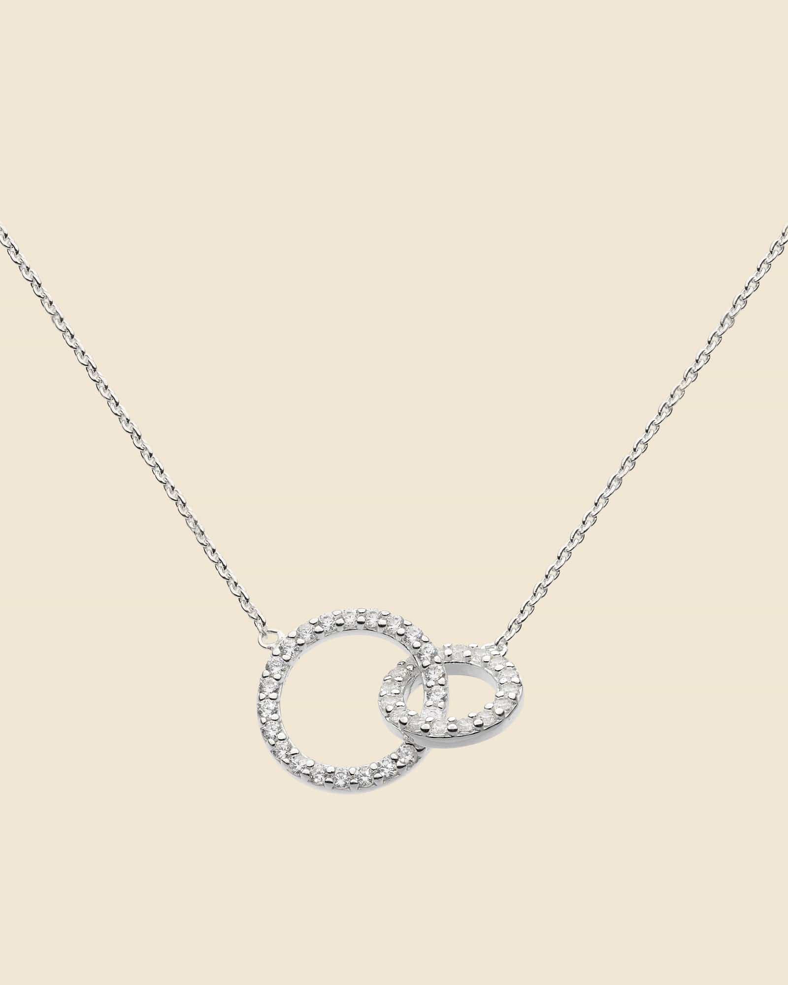 Sterling Silver and Cubic Zirconia Interlinked Circles Necklace