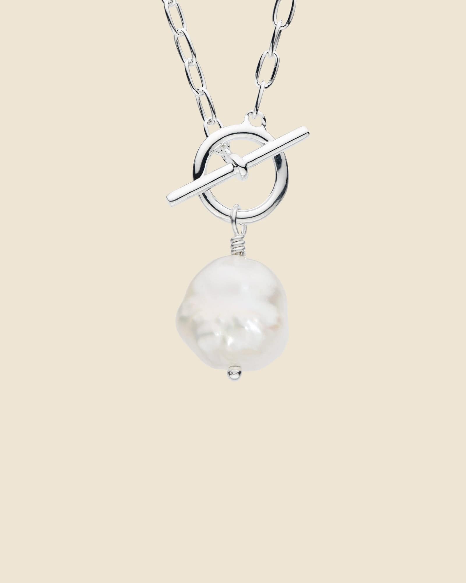 Sterling Silver T-Bar Necklace with Freshwater Pearl Pendant