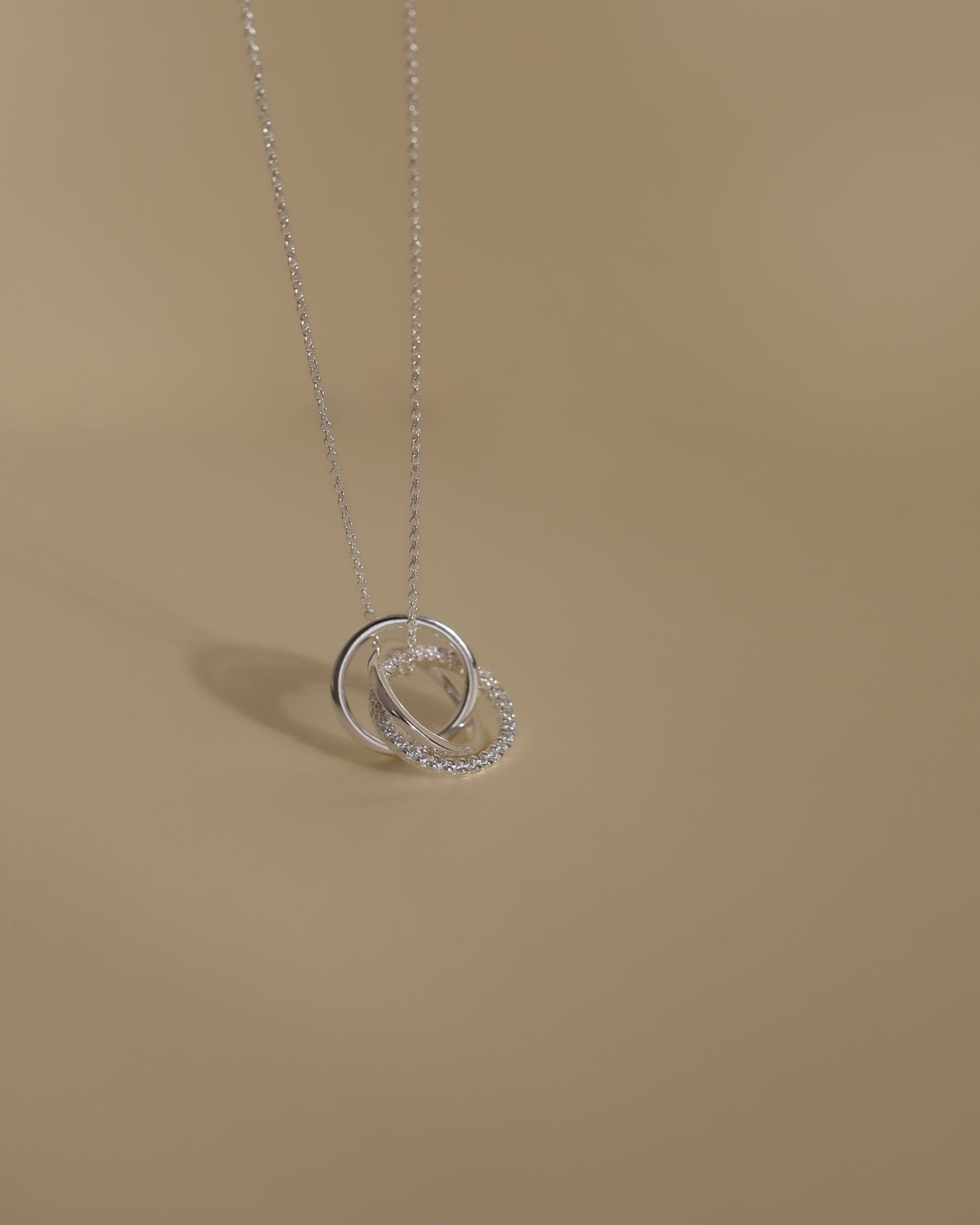 Sterling Silver and Cubic Zirconia Triple Ring Necklace