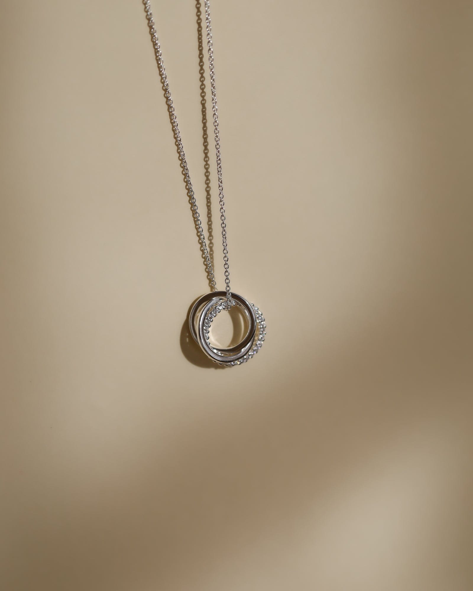 Sterling Silver and Cubic Zirconia Triple Ring Necklace