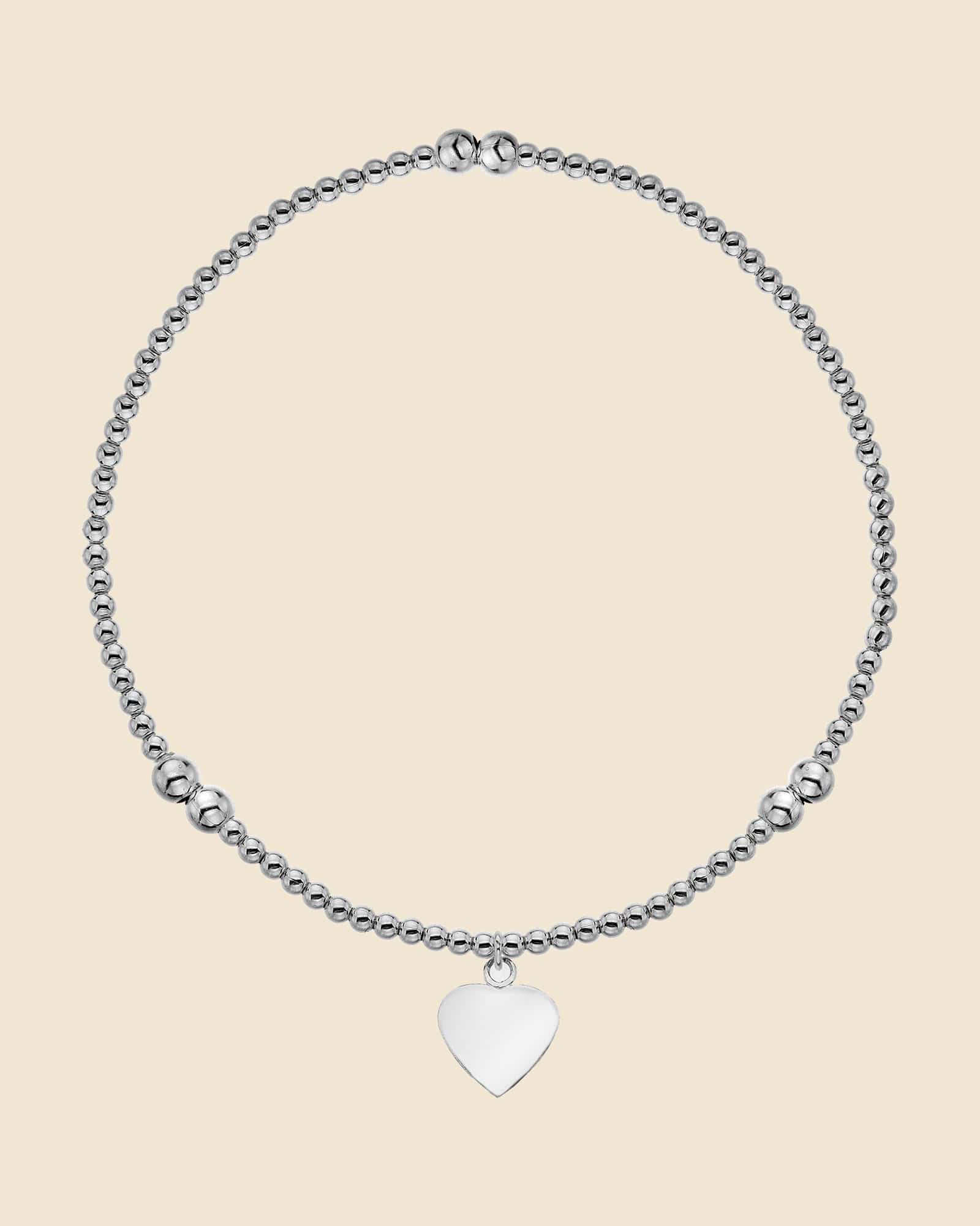 Sterling Silver Girl's Heart Charm Stretch Bracelet
