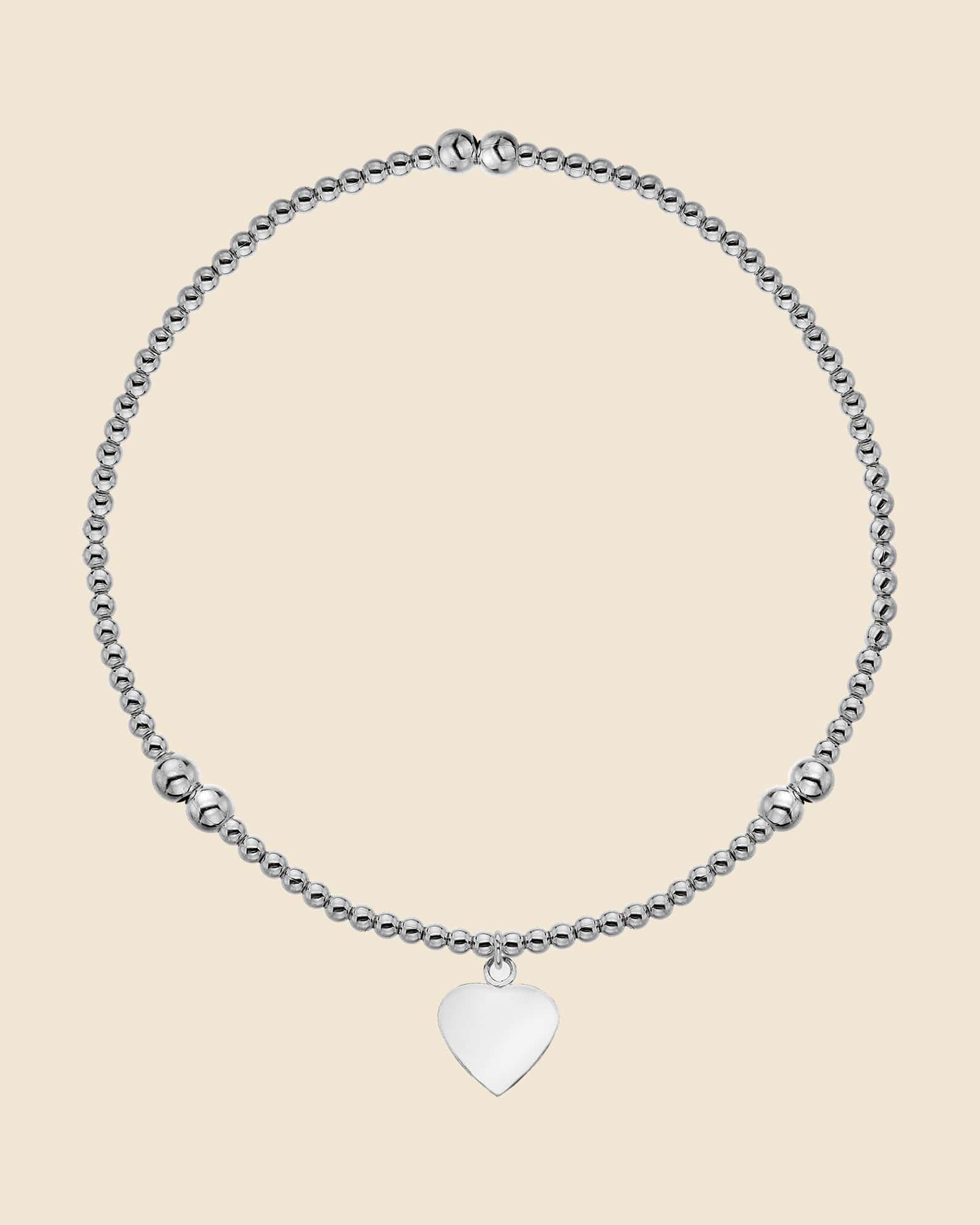 Sterling Silver Heart Charm Stretch Bracelet