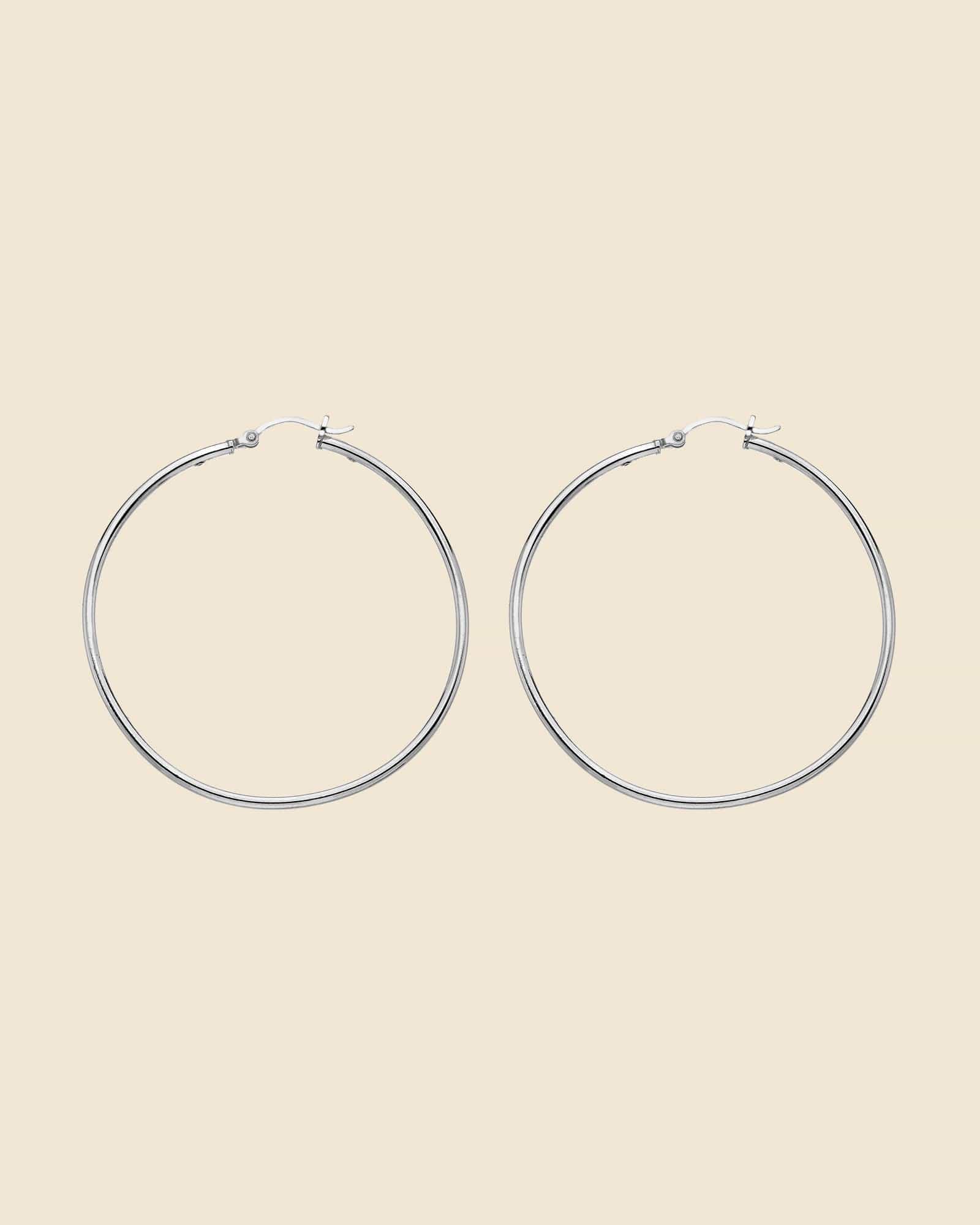 Sterling Silver 50mm Hoops with Hinge and Claw Clasp