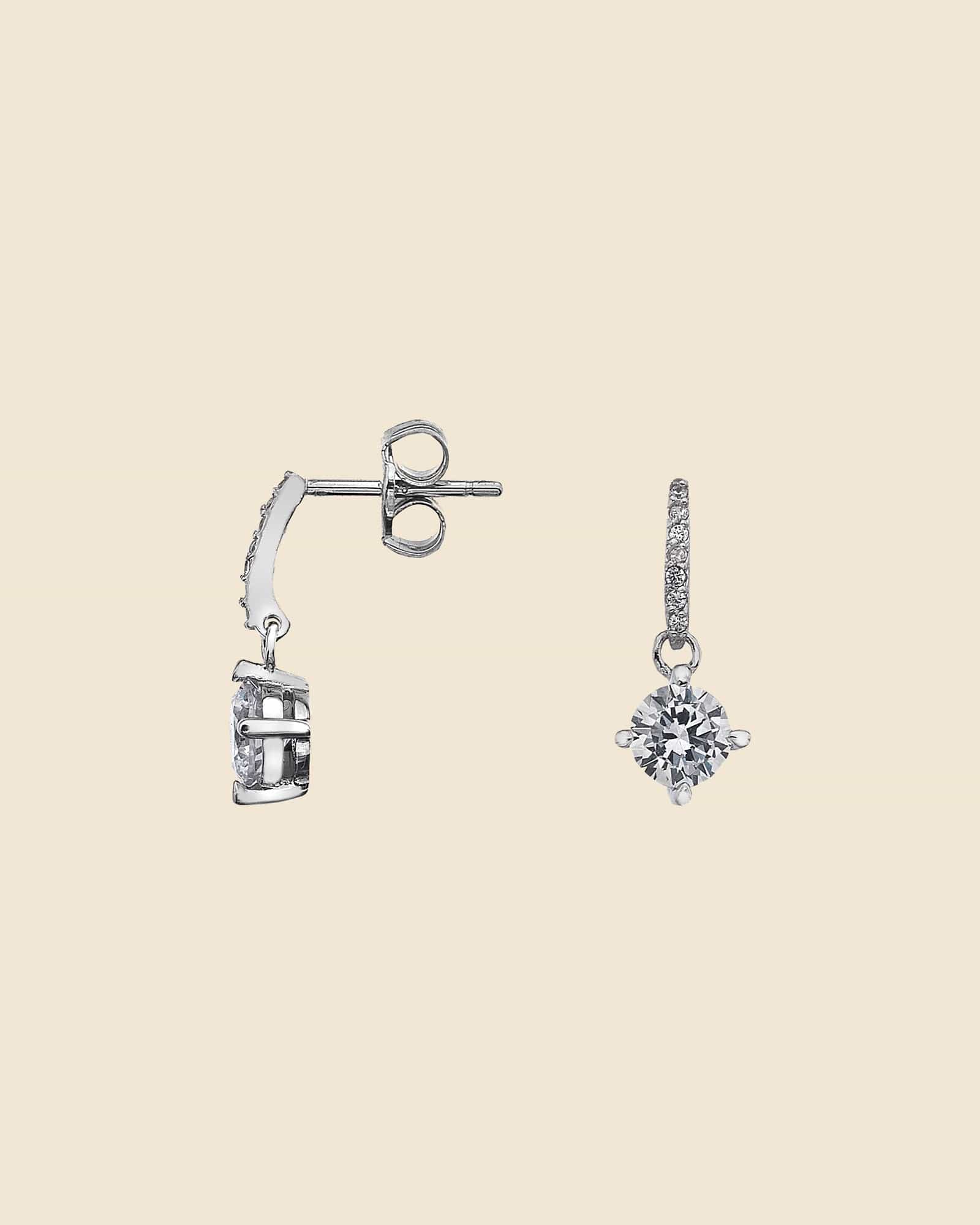 Sterling Silver Solitaire Drop Earrings