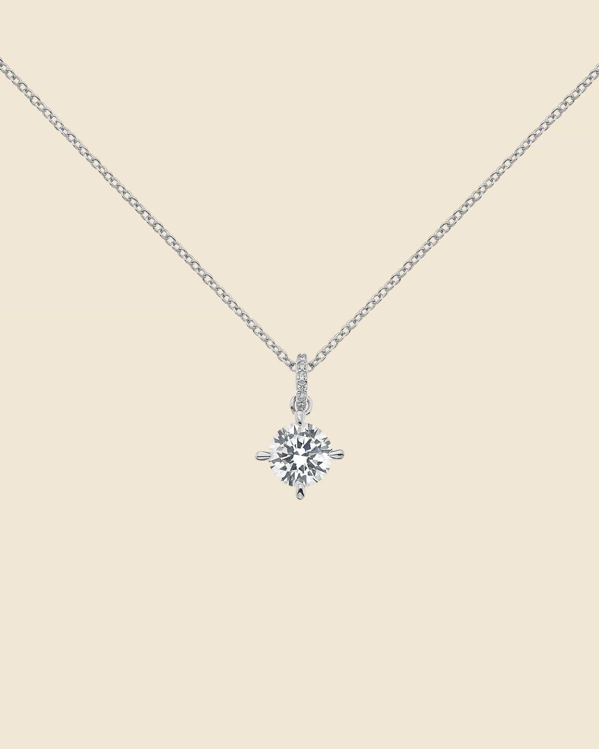 Sterling Silver and Cubic Zirconia Solitaire Necklace