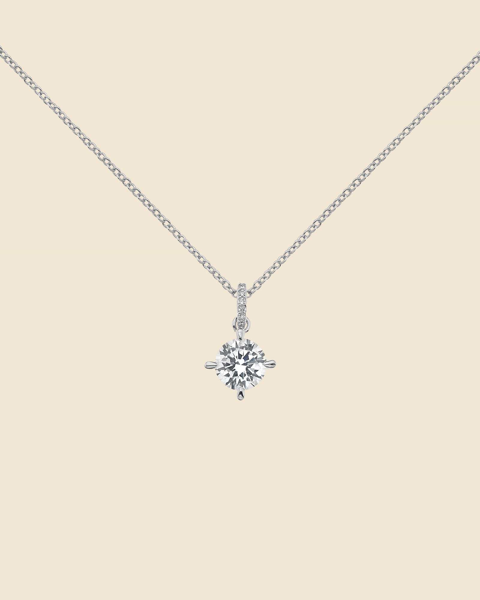 Sterling Silver and Cubic Zirconia Solitaire Necklace