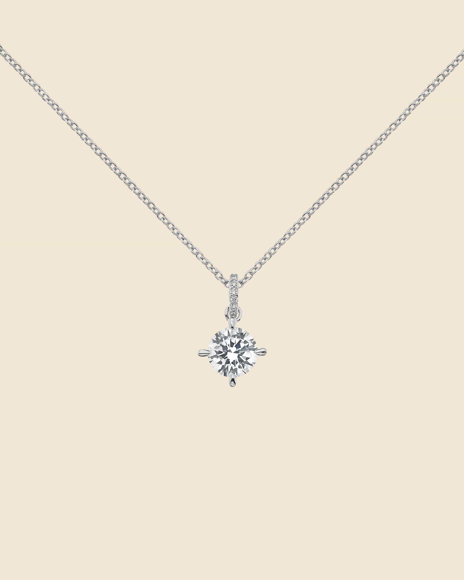 Sterling Silver and Cubic Zirconia Solitaire Necklace